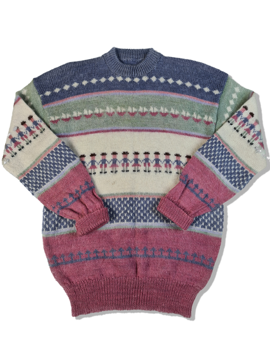 Vintage NoName Strickpulli Safte Farbtöne Rosa Blau M-L