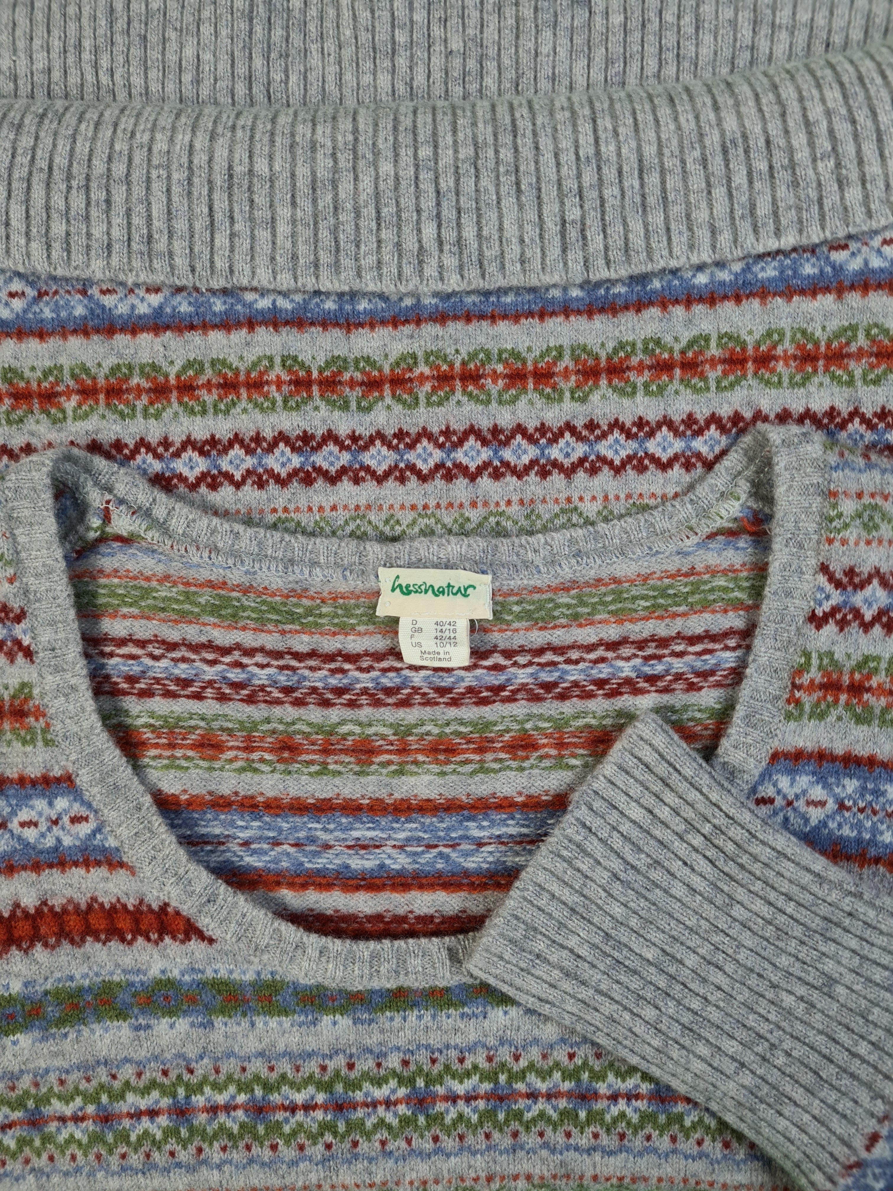 Hessnatur Strickpullover Feminin Schurwolle Made In Scotland Bunt (D40/42) L-XL - RareRags