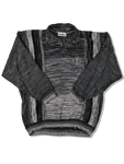 Vintage Carlo Colucci Strickpulli Leinen Mit Polokragen Meliert Grau Schwarz (50) M-L