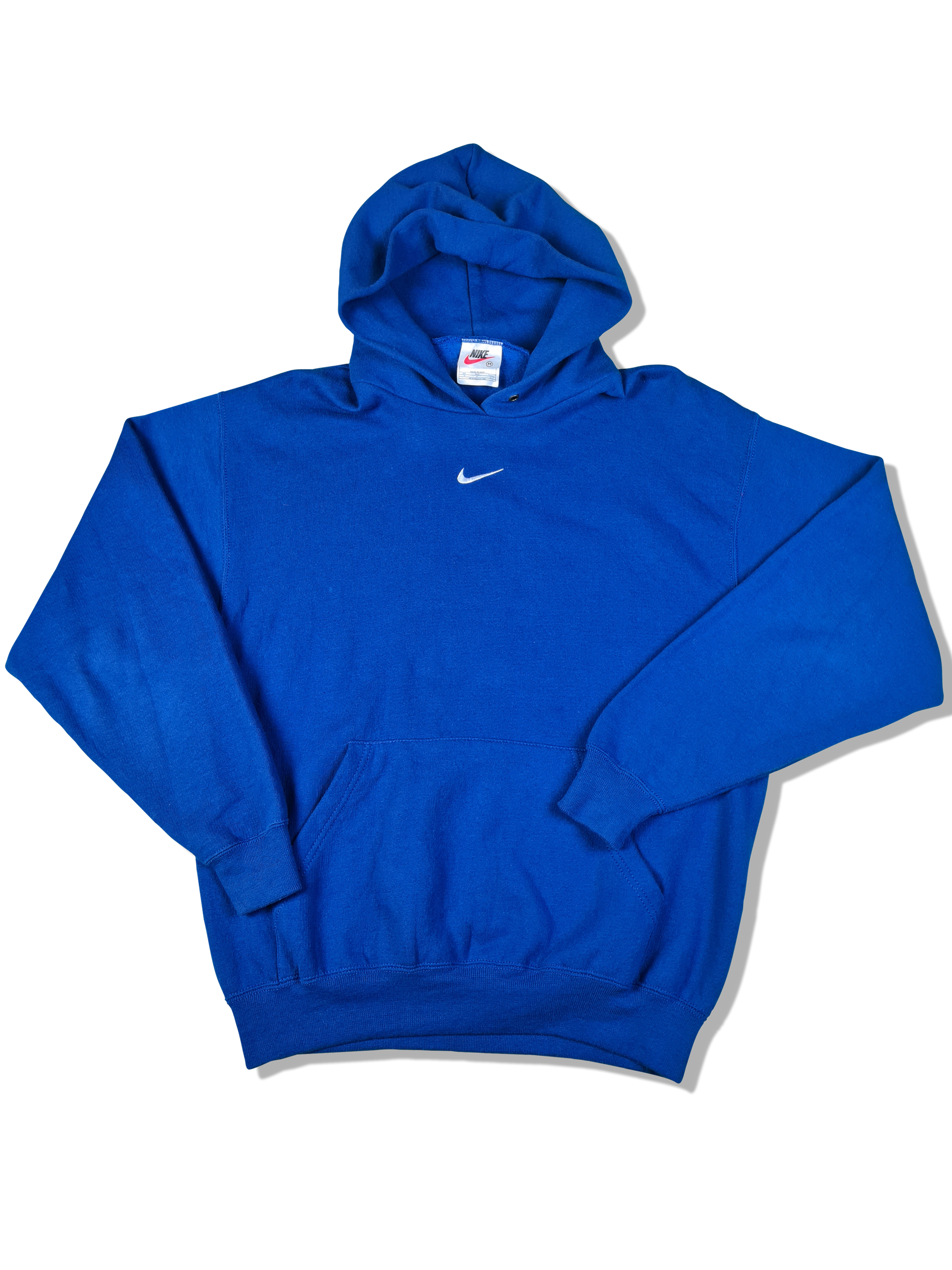 Rare! Vintage Nike Hoodie Center Swoosh Mid 90s Made In USA Blau M - RareRags