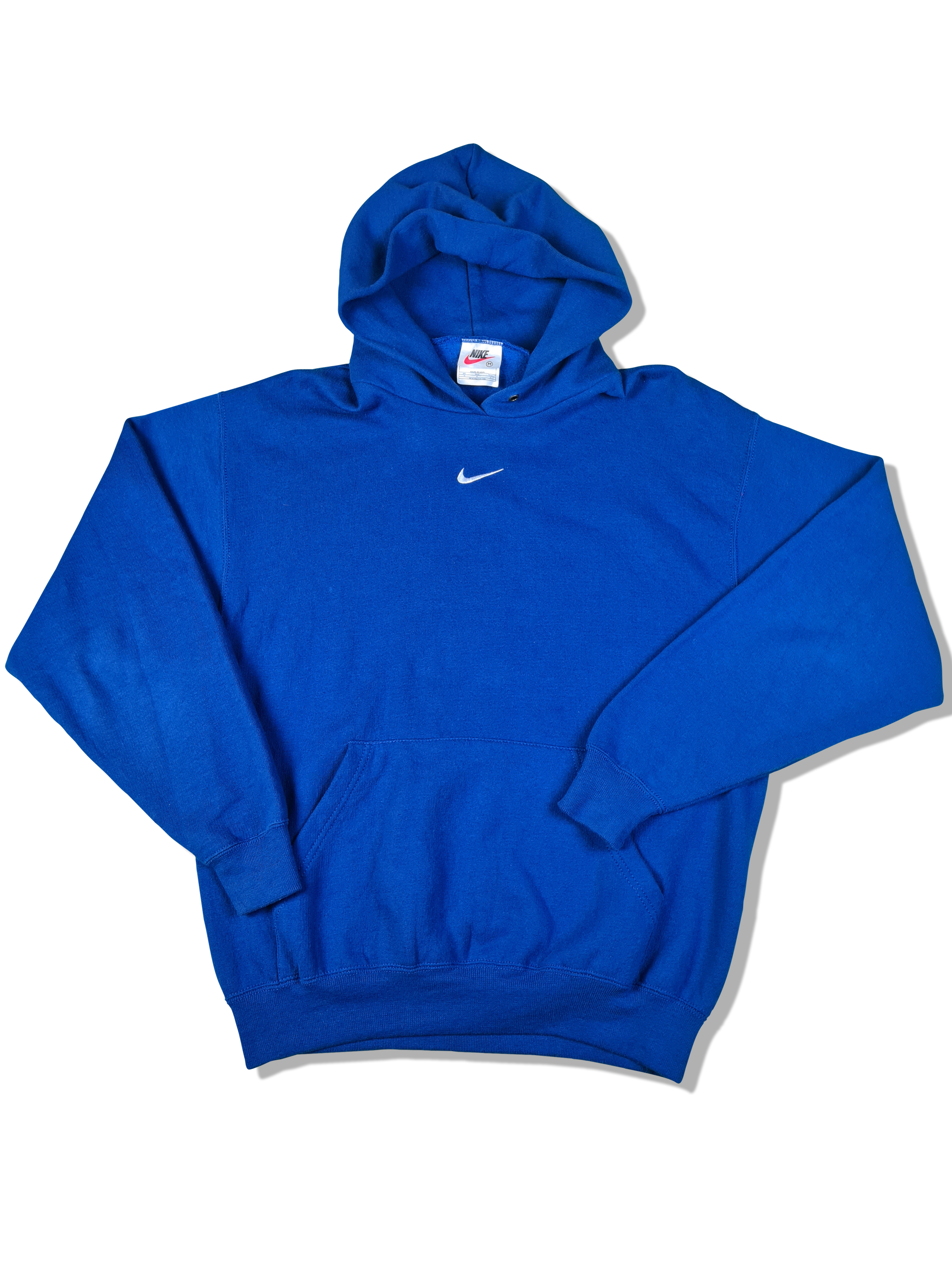 Rare! Vintage Nike Hoodie Center Swoosh Mid 90s Made In USA Blau M - RareRags