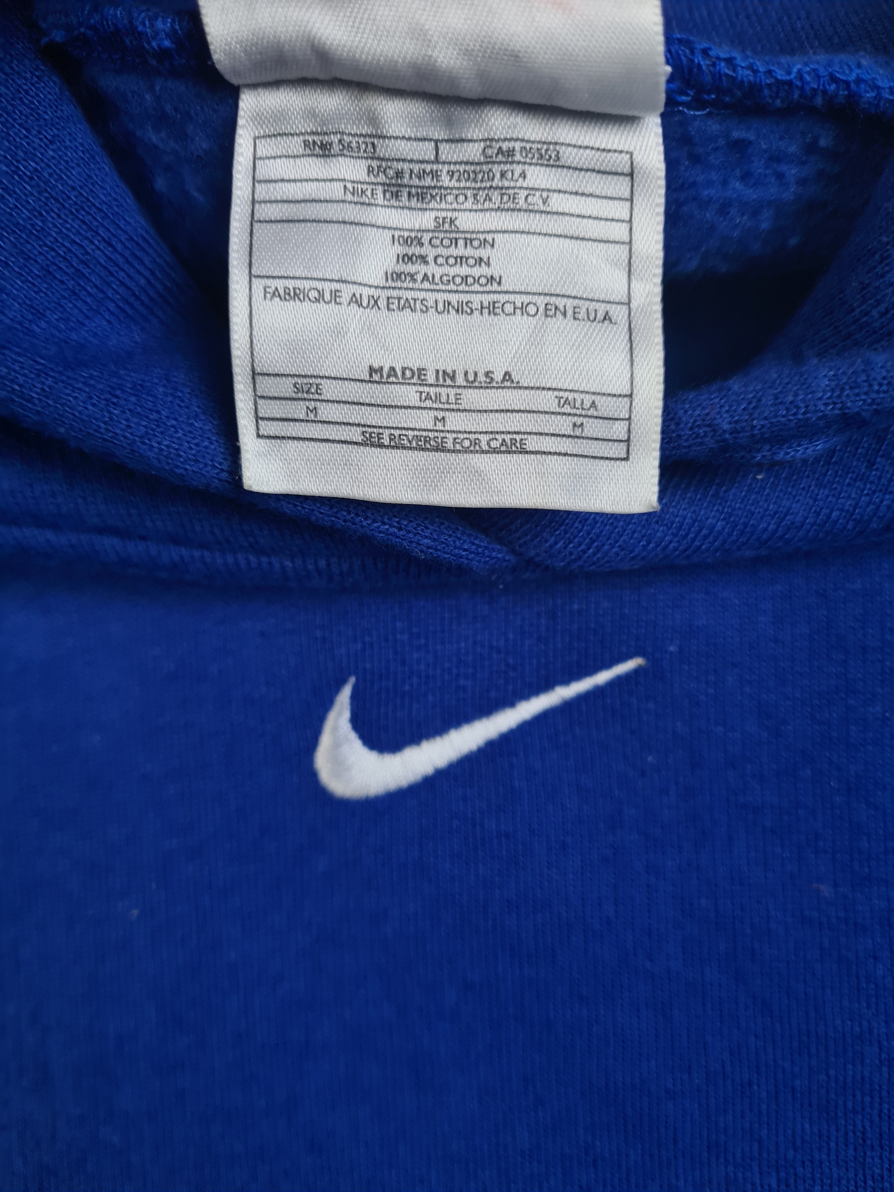 Rare! Vintage Nike Hoodie Center Swoosh Mid 90s Made In USA Blau M - RareRags