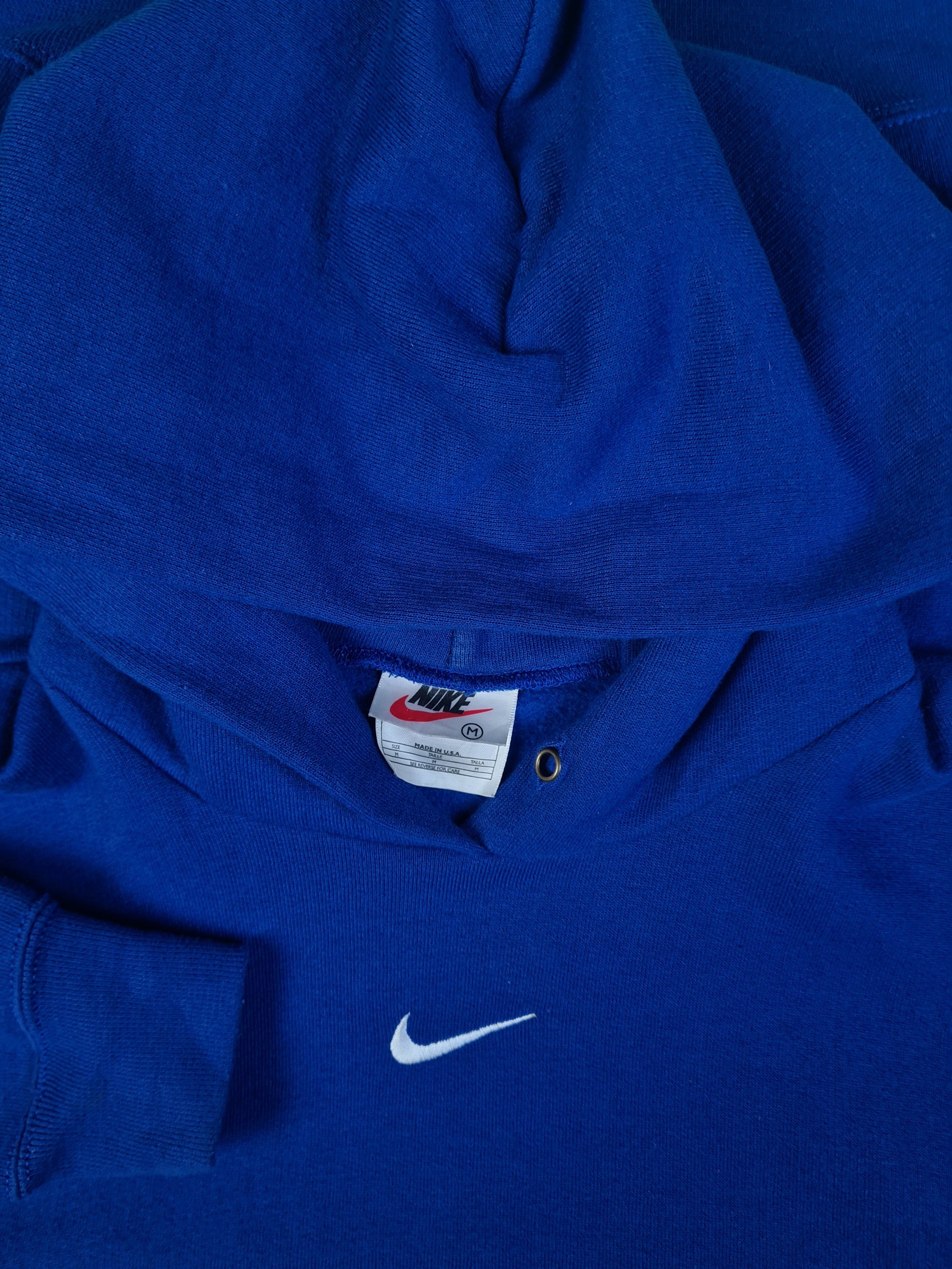 Rare! Vintage Nike Hoodie Center Swoosh Mid 90s Made In USA Blau M - RareRags