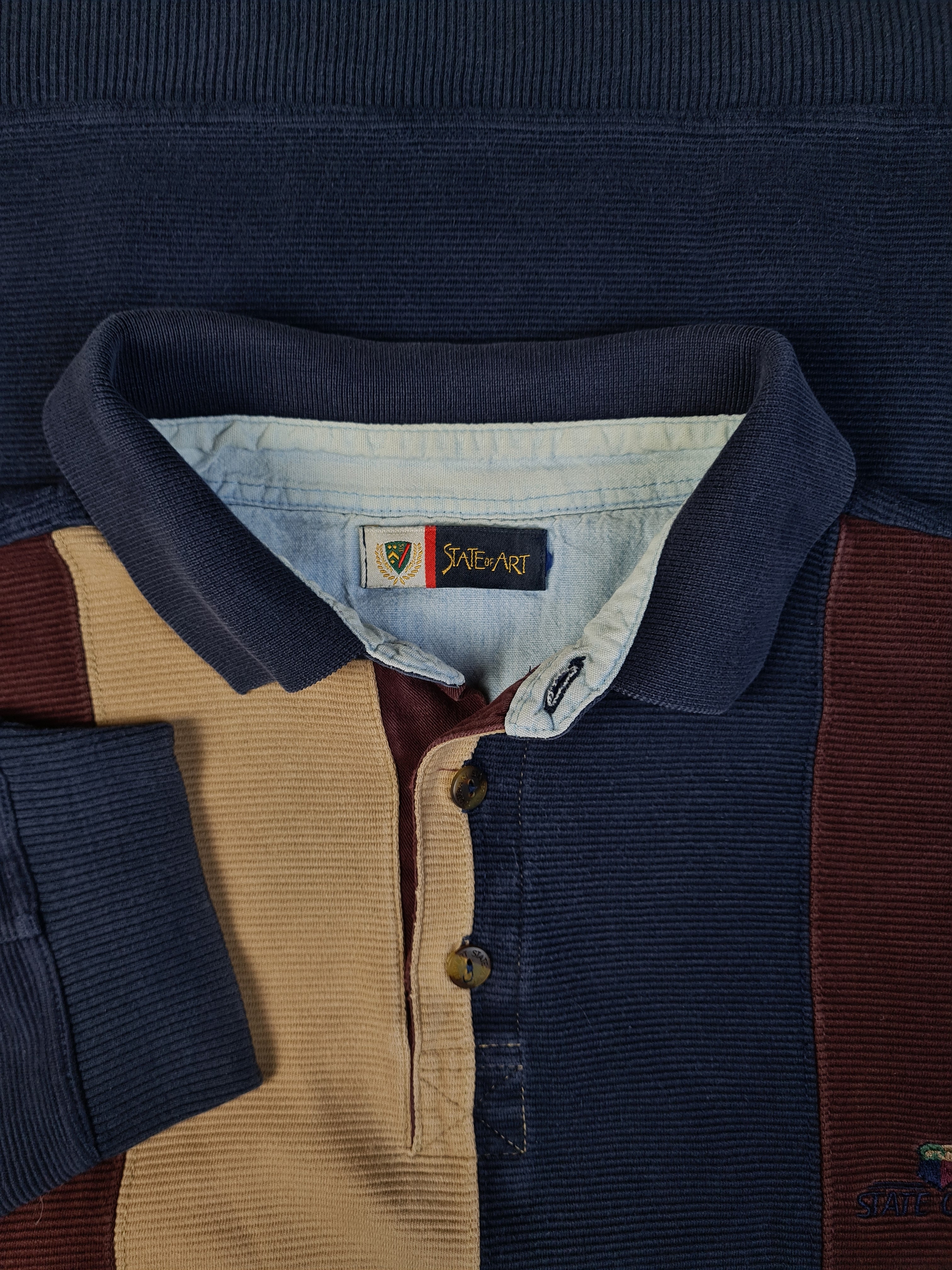 Vintage State Of Art Pullover Polokragen Dunkelblau Braun  L-XL - RareRags