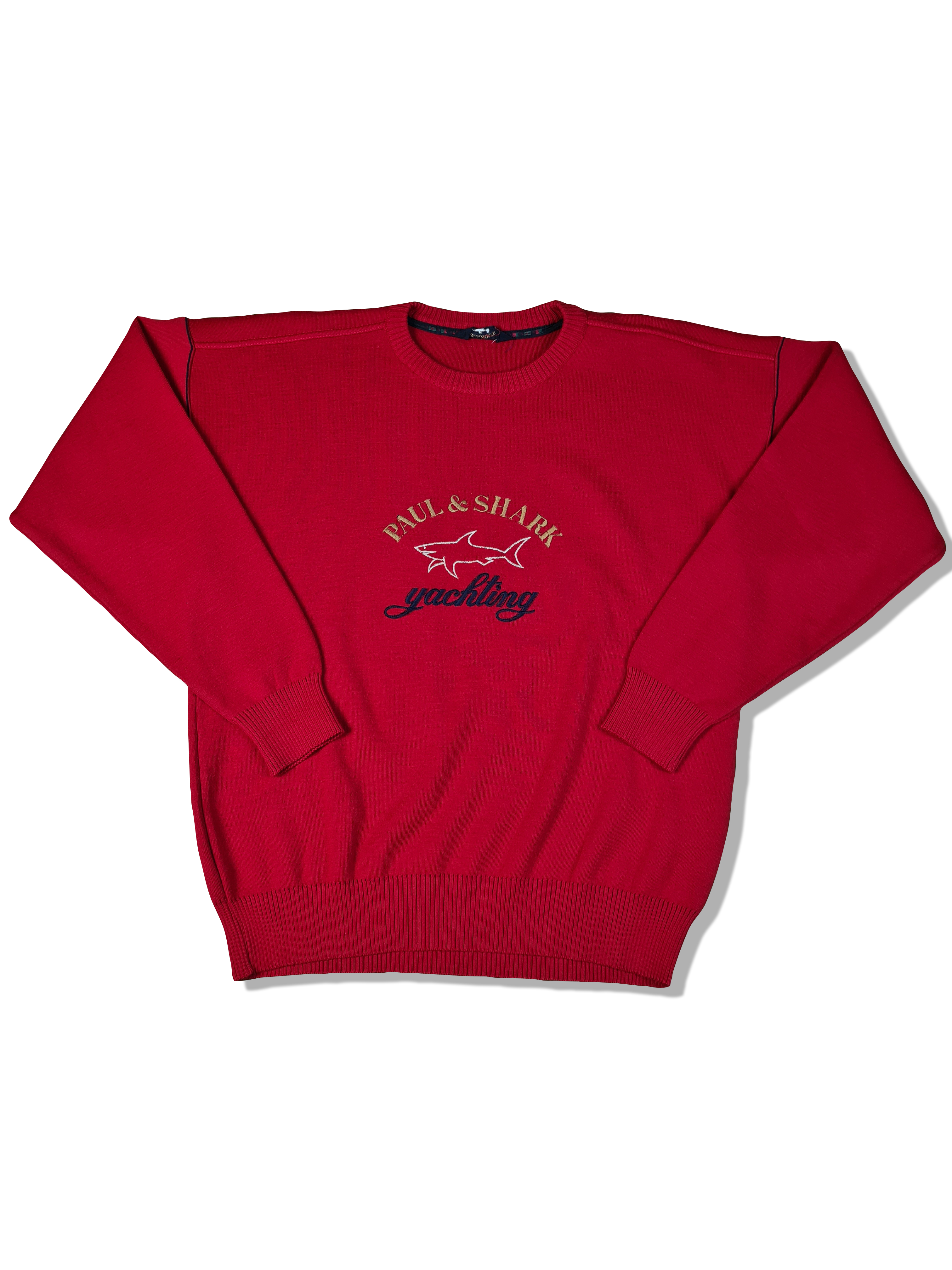 Vintage Paul & Shark Sweater Big Logo Bestickt Made In Italy Rot M - RareRags