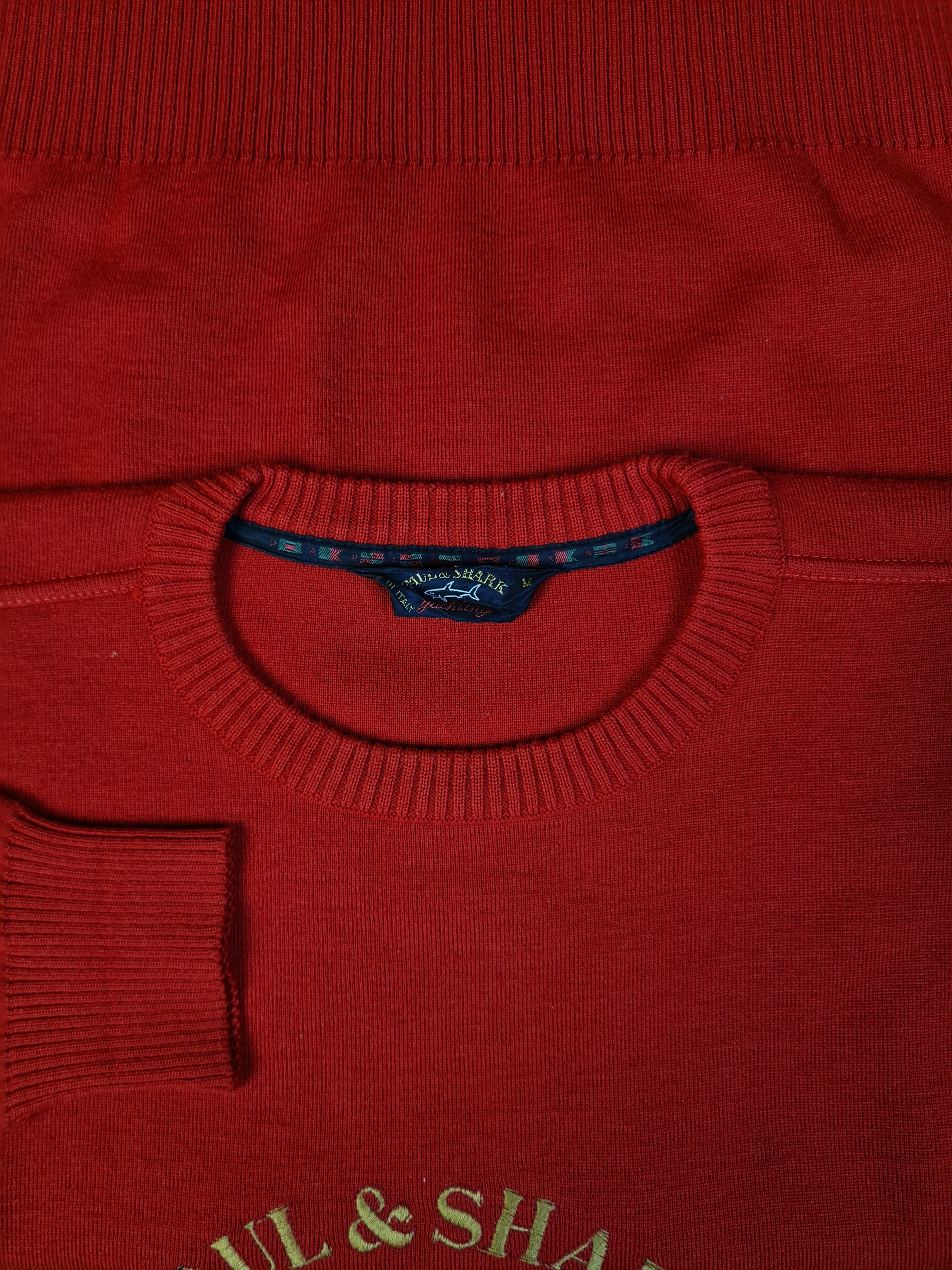Vintage Paul & Shark Sweater Big Logo Bestickt Made In Italy Rot M - RareRags
