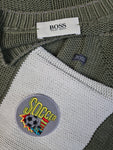 Vintage Hugo Boss Strickpulli Made In Germany Soccer Patch Braun Grau (54) L-XL