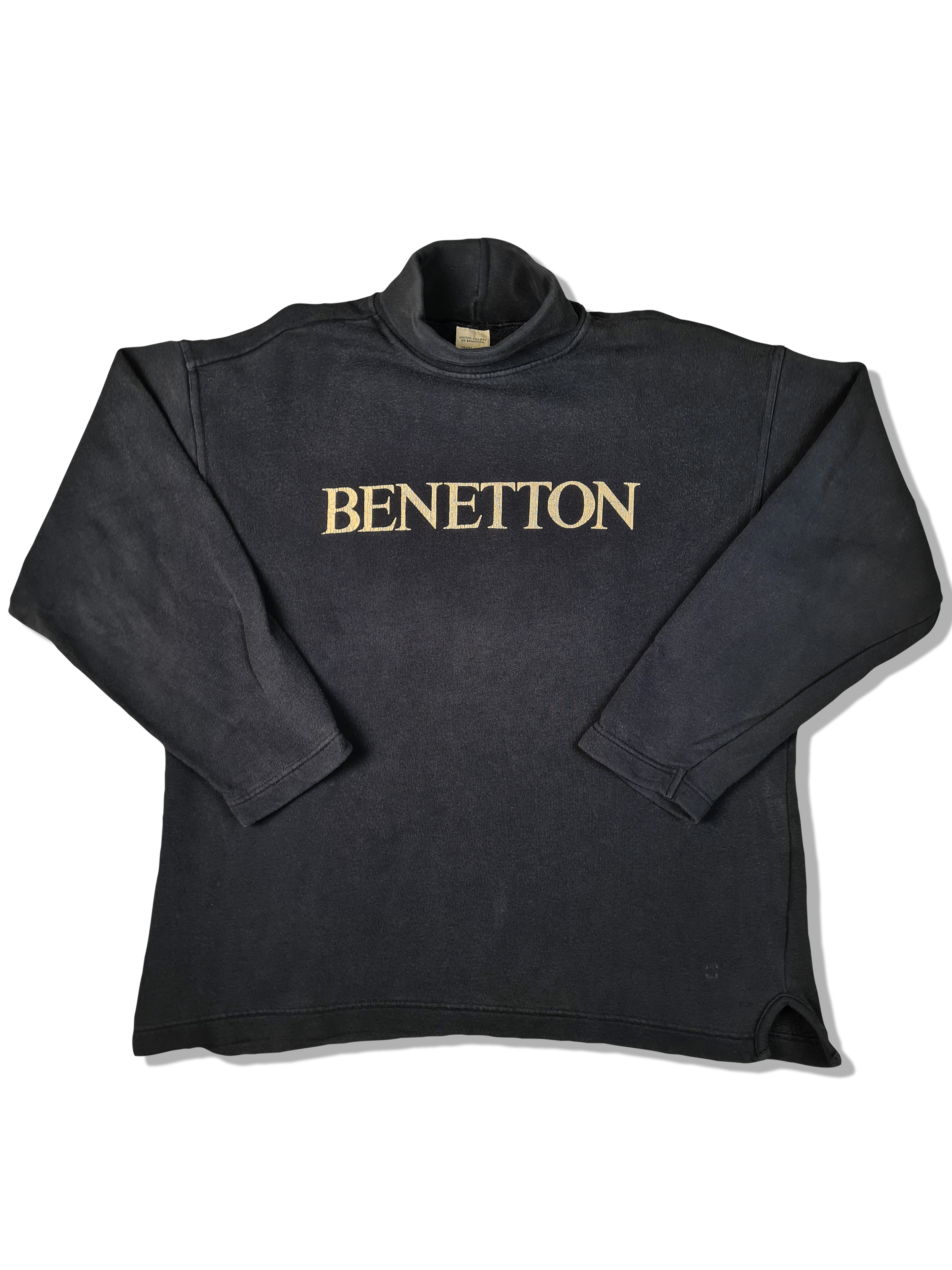 Vintage Benetton Rollkragen Spellout Dunkelblau S - RareRags