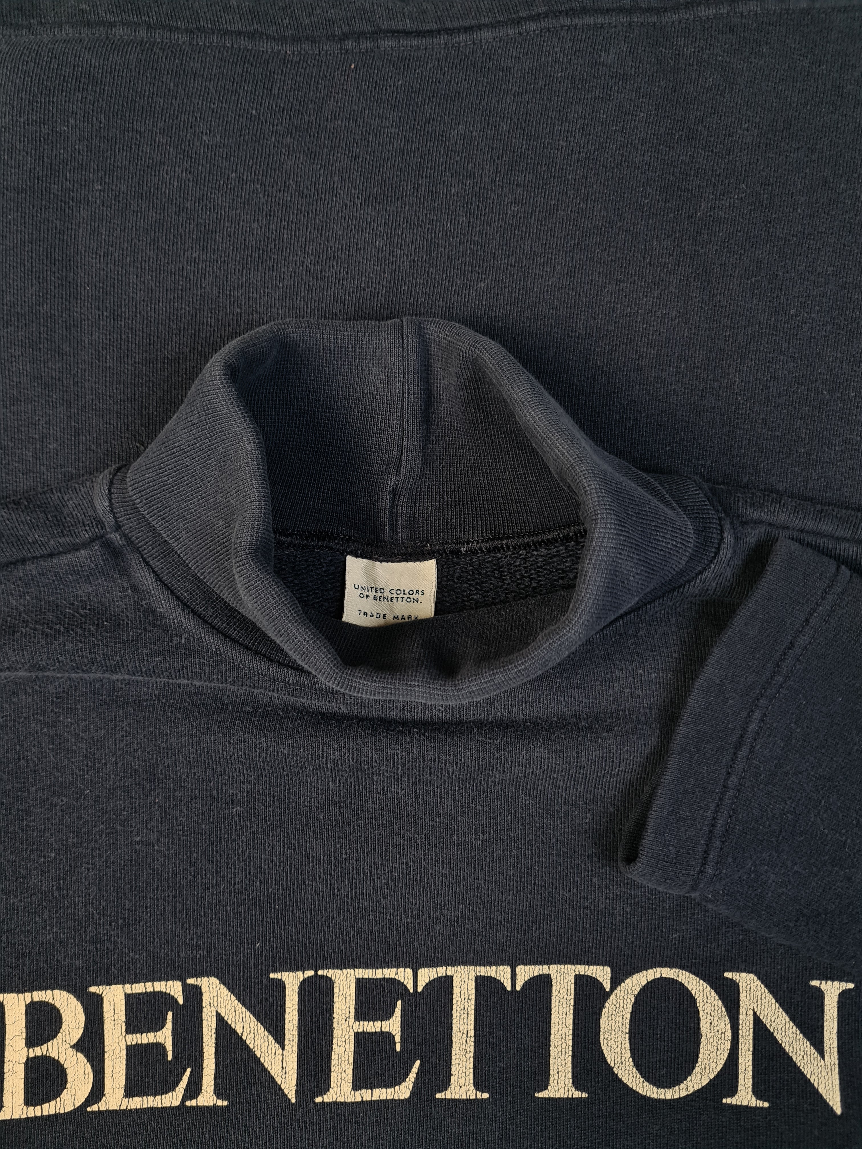 Vintage Benetton Rollkragen Spellout Dunkelblau S - RareRags
