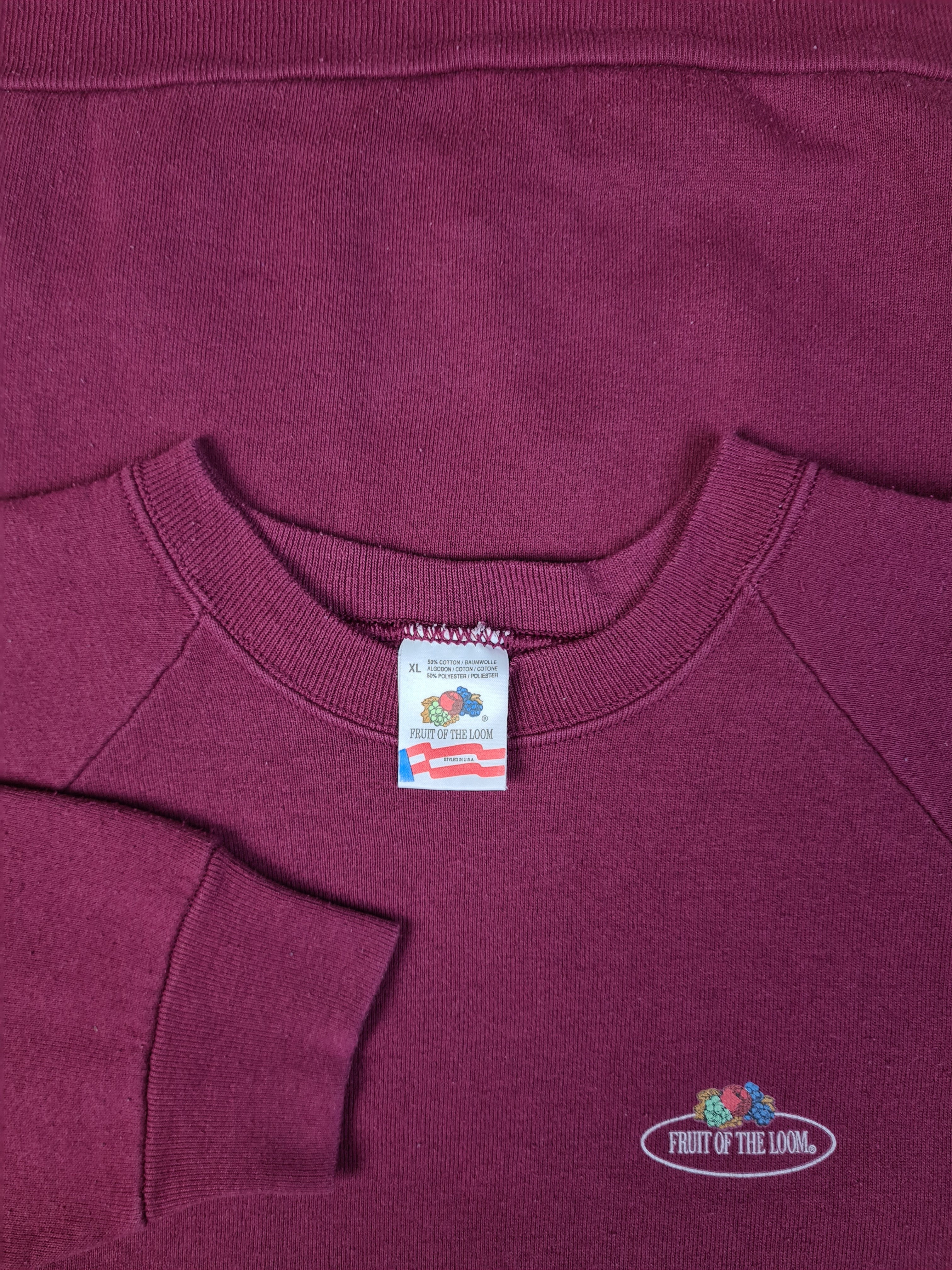 Vintage Fruit Of The Loom Sweater Blank Basic Made In USA Dunkelrot XL - RareRags