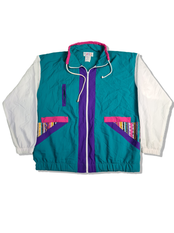 Vintage Teddi Sportjacke 80s Made In USA Grün Weiß L