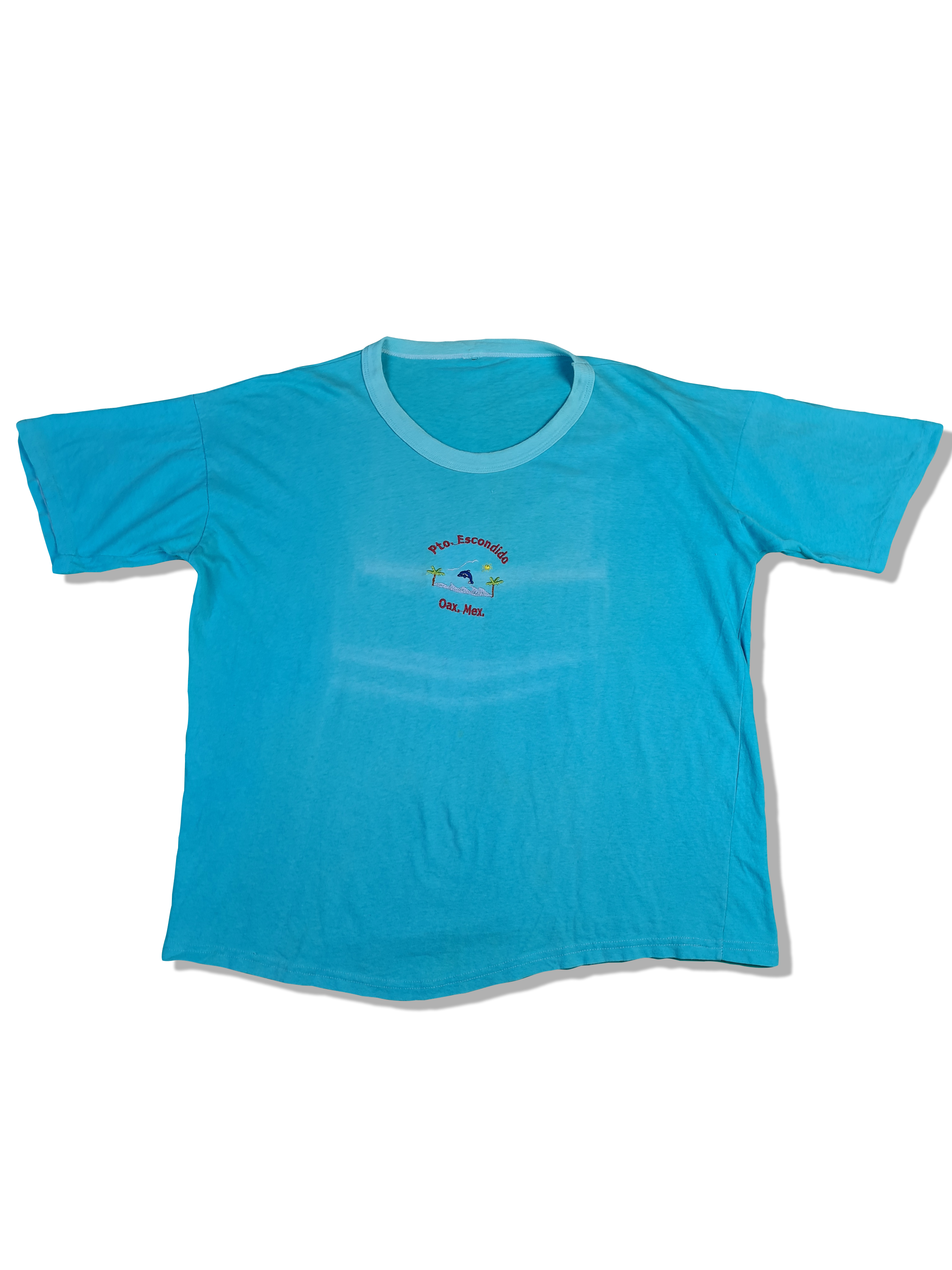 Vintage Tourist Shirt Puerto Escondido Oaxaca Mexico Blau / Türkis M-L - RareRags