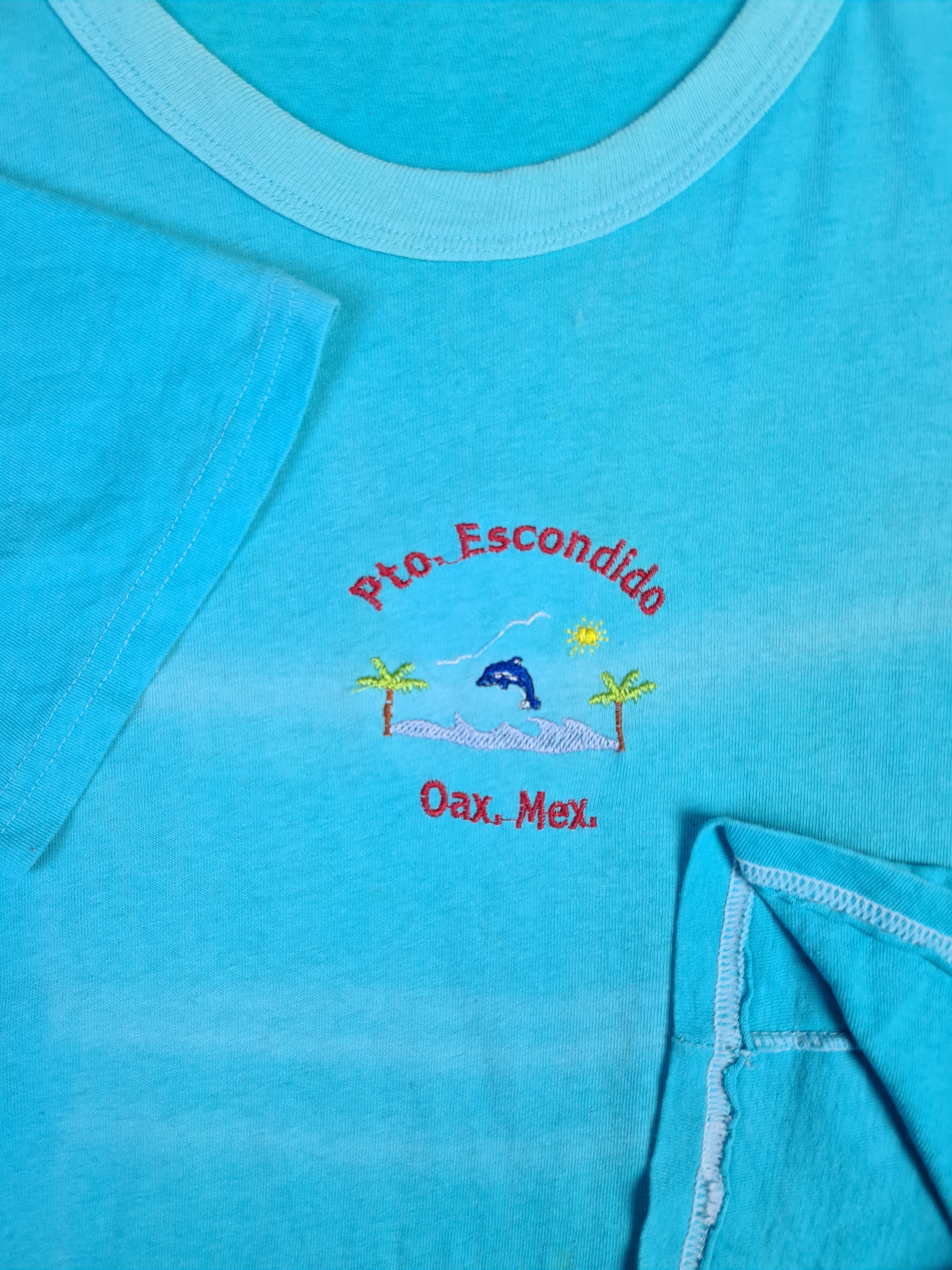 Vintage Tourist Shirt Puerto Escondido Oaxaca Mexico Blau / Türkis M-L - RareRags