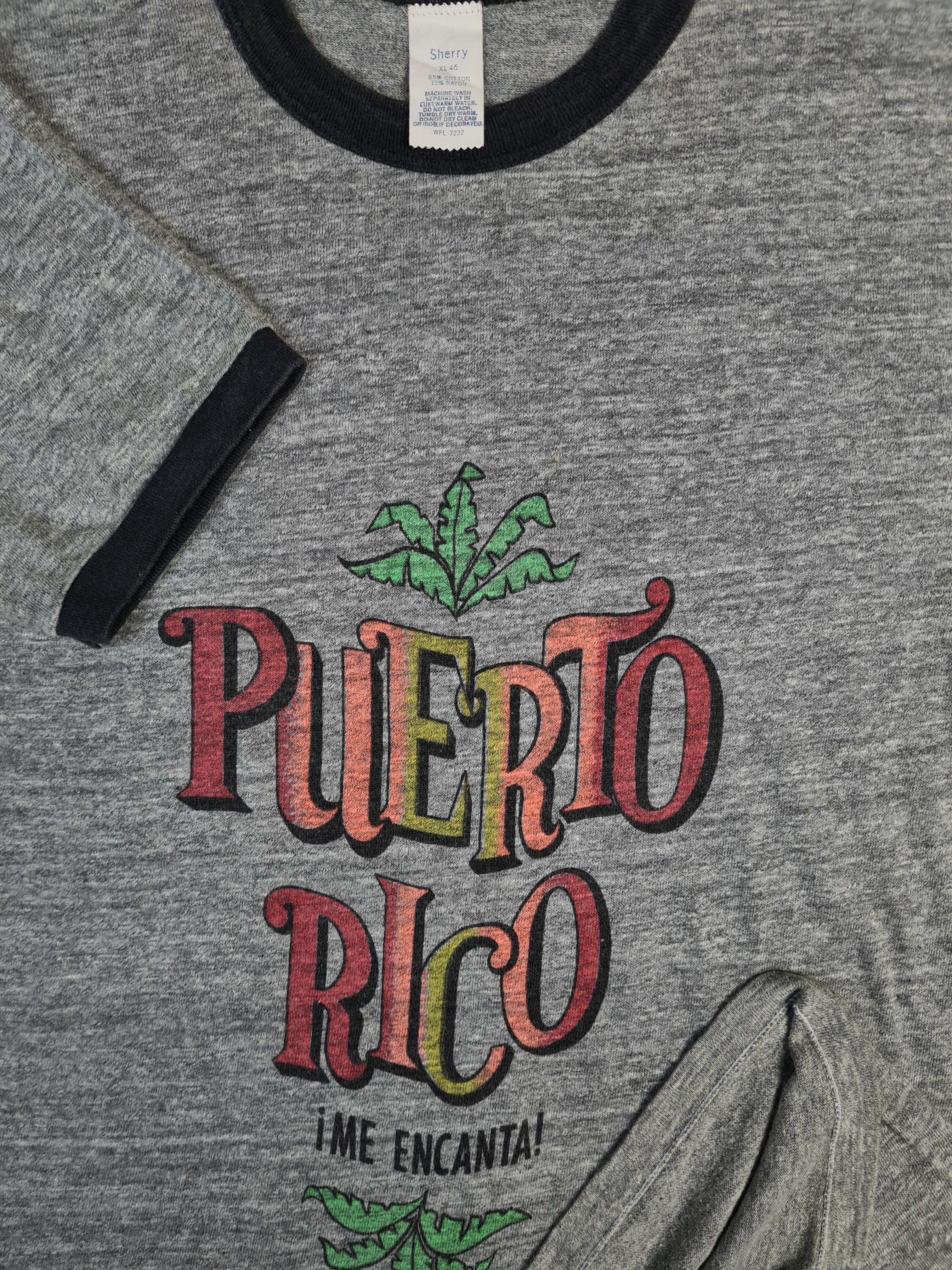 Vintage Sherry Ringer-Shirt 80s Tourist Puerto Rico Grau L-XL - RareRags