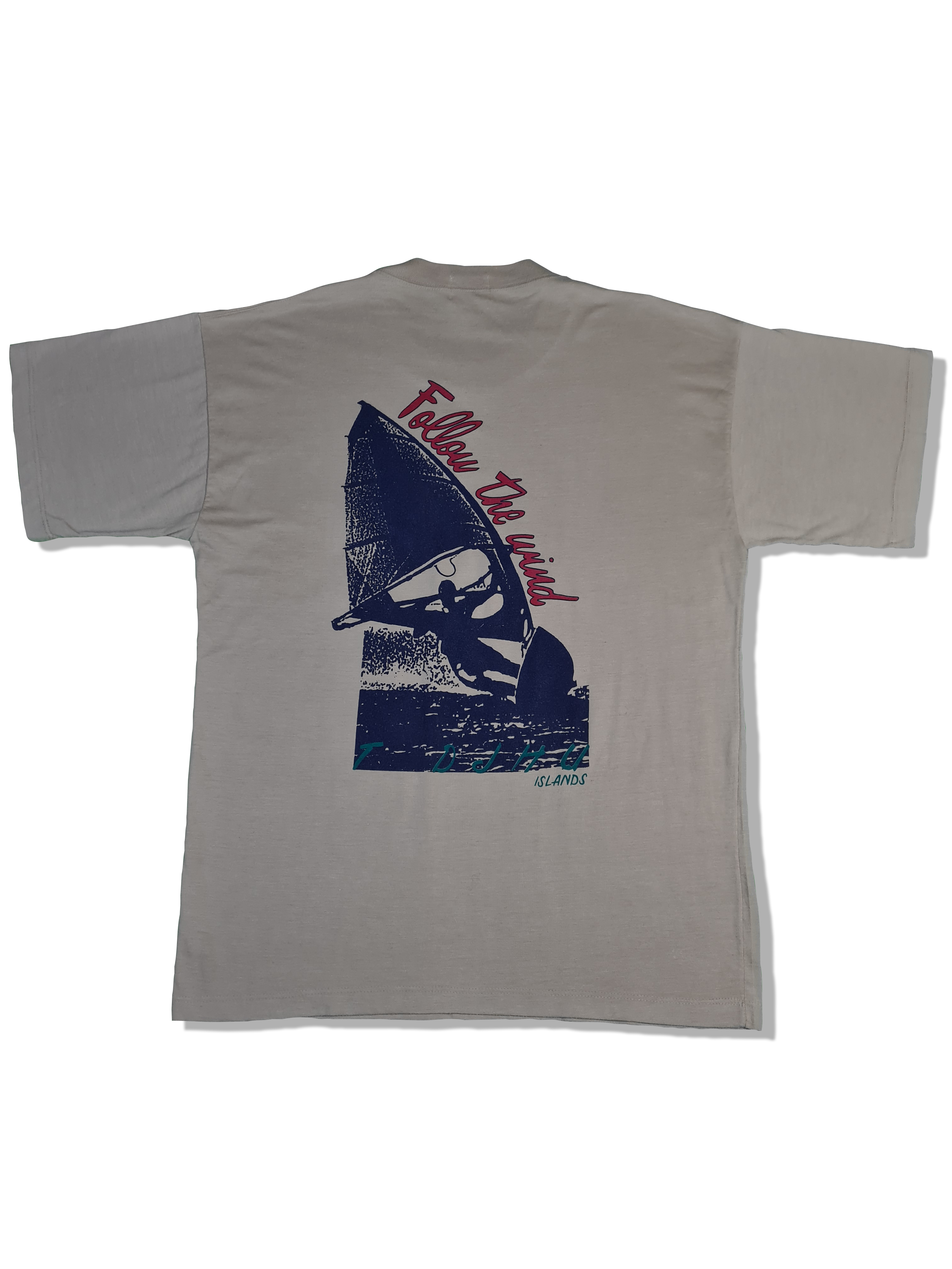 Vintage Wong Designs Shirt Surfing "Follow The Wind" Made In Spain Bedruckt Braun M - RareRags