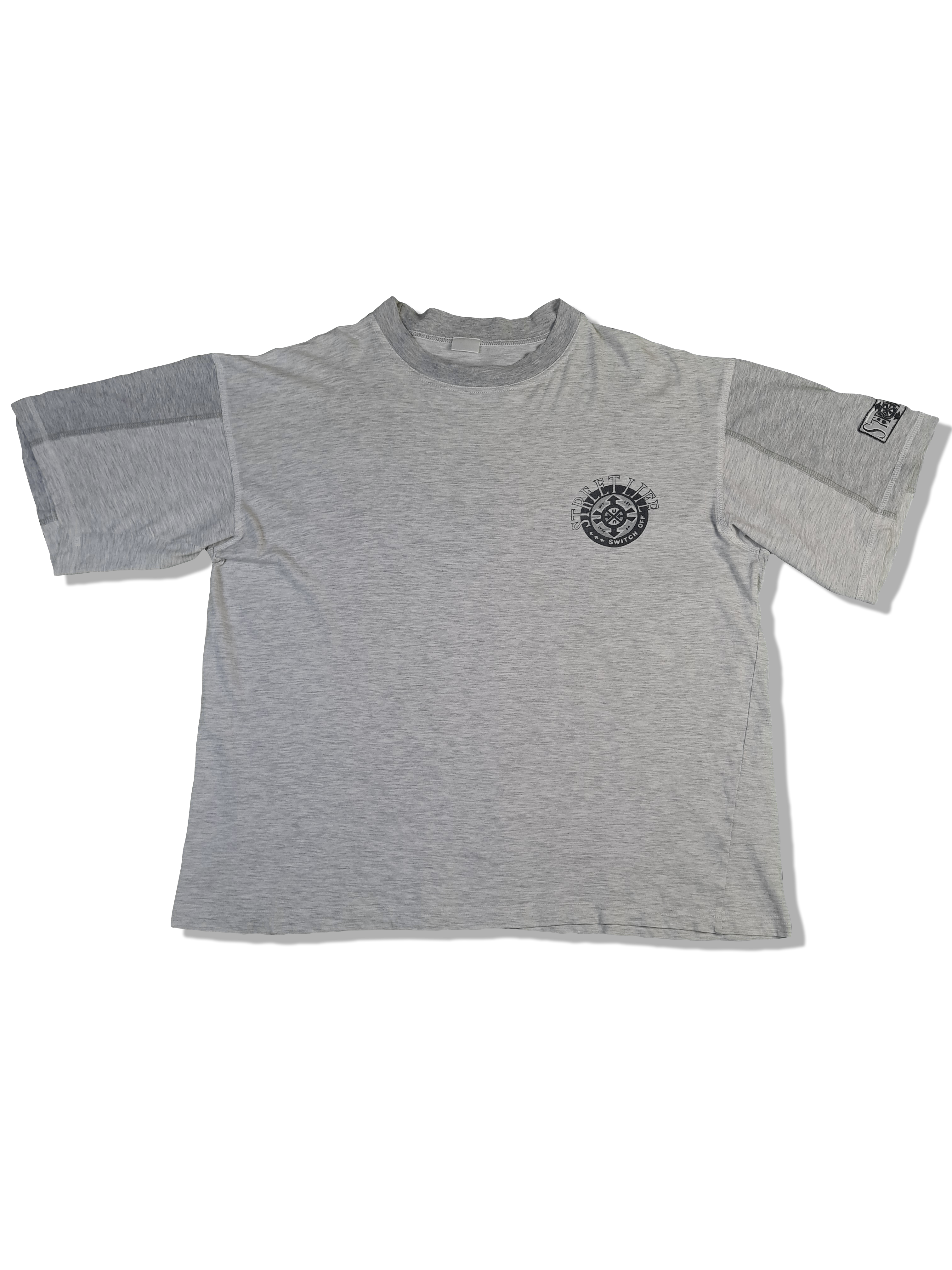 Y2K Streetlife Shirt "Switch off- Play off let us" Grau M-L - RareRags