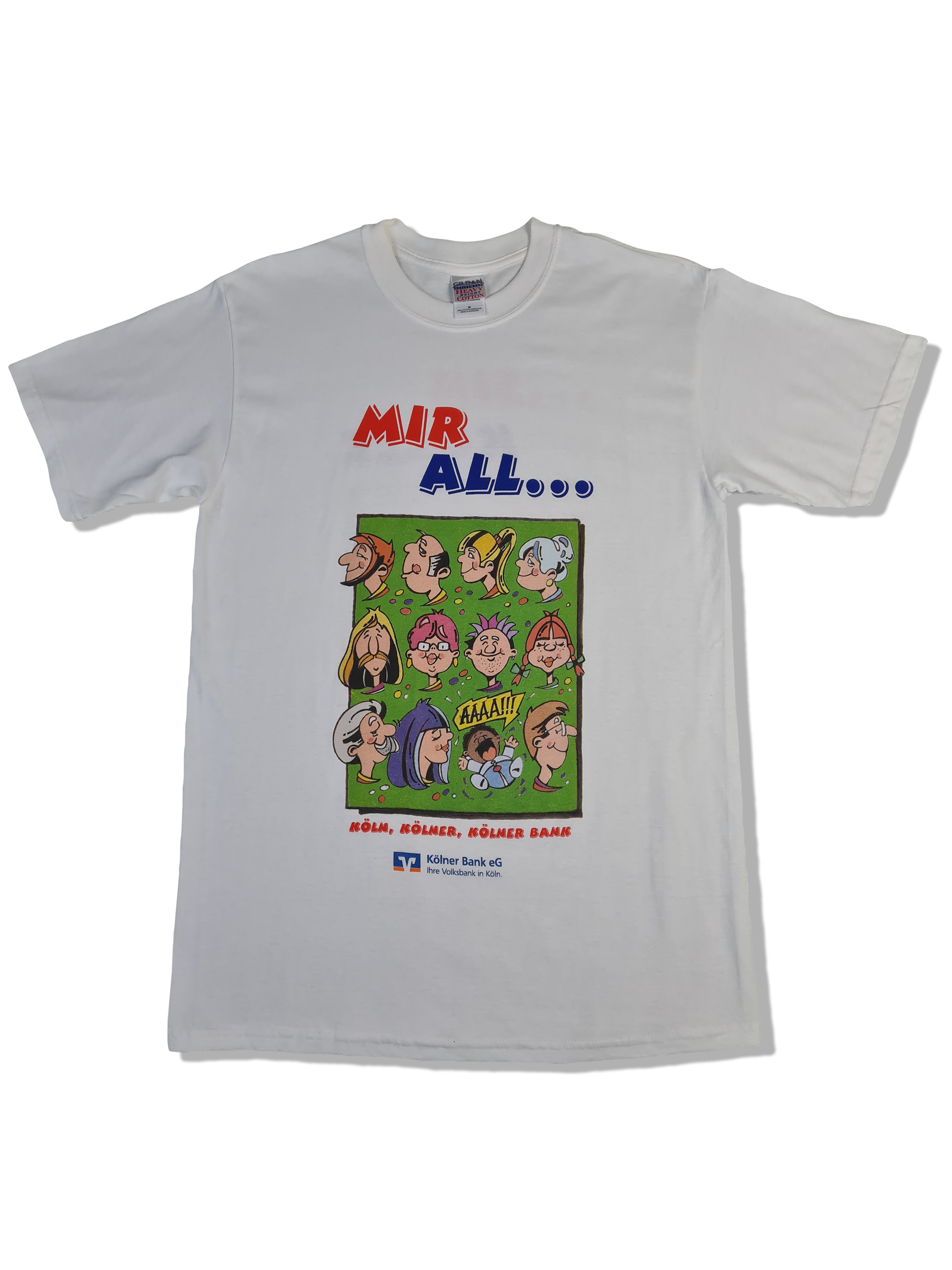 Modernes Gildan Shirt "Mir alle sin Kölle" Promo Volksbank Weiß M - RareRags