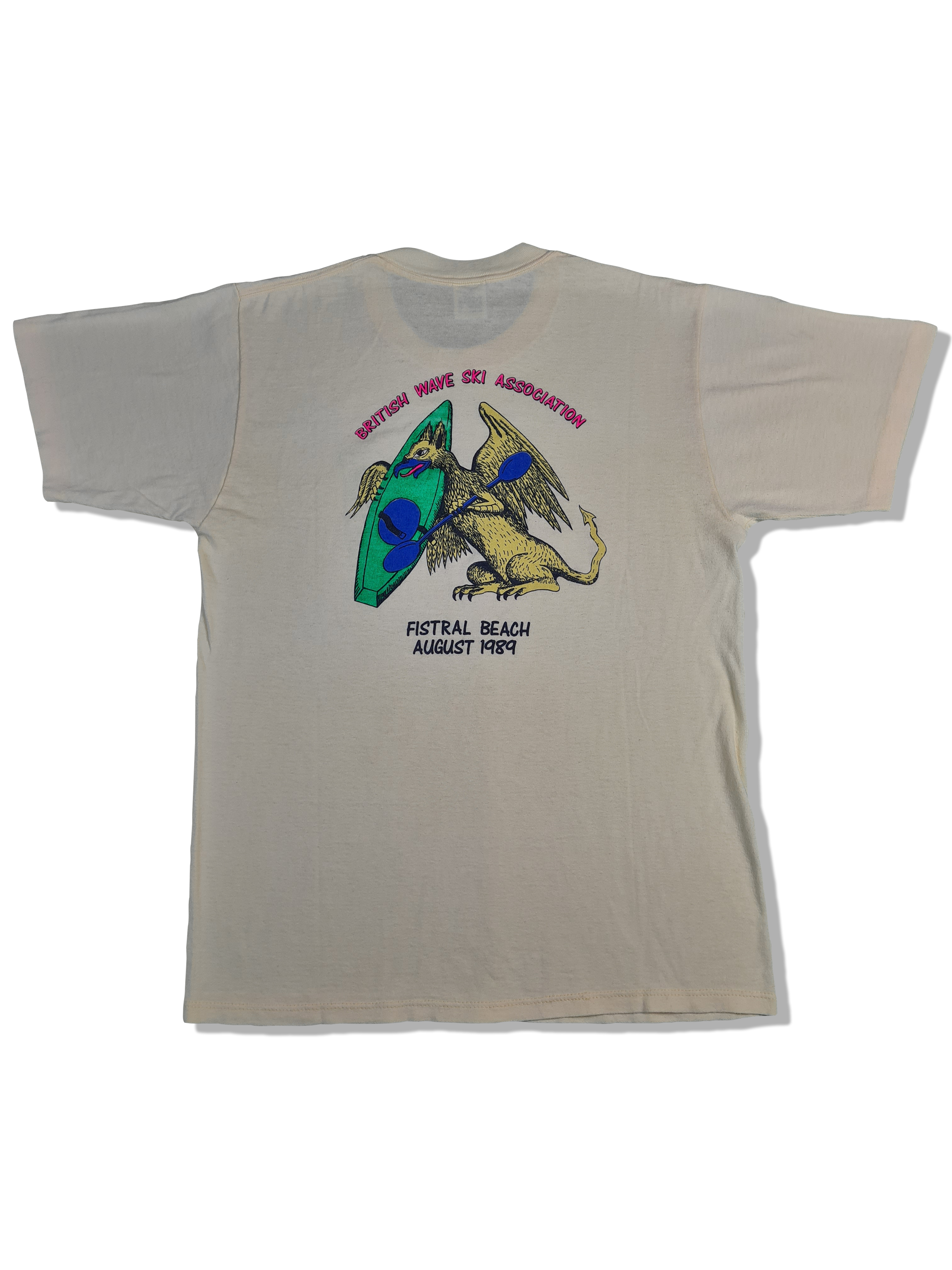 Vintage Jeerzees Shirt British Wave Ski Association Fistral Beach August 1989 Gelb L - RareRags
