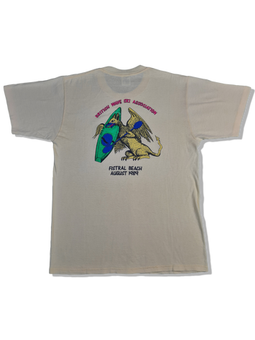 Vintage Jeerzees Shirt British Wave Ski Association Fistral Beach August 1989 Gelb L