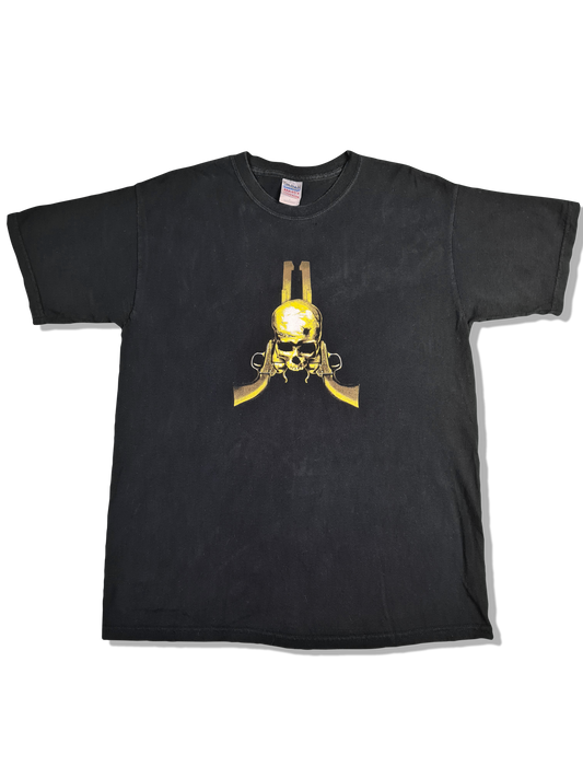 Modernes Gildan Shirt Gun Skull Bedruckt Schwarz L