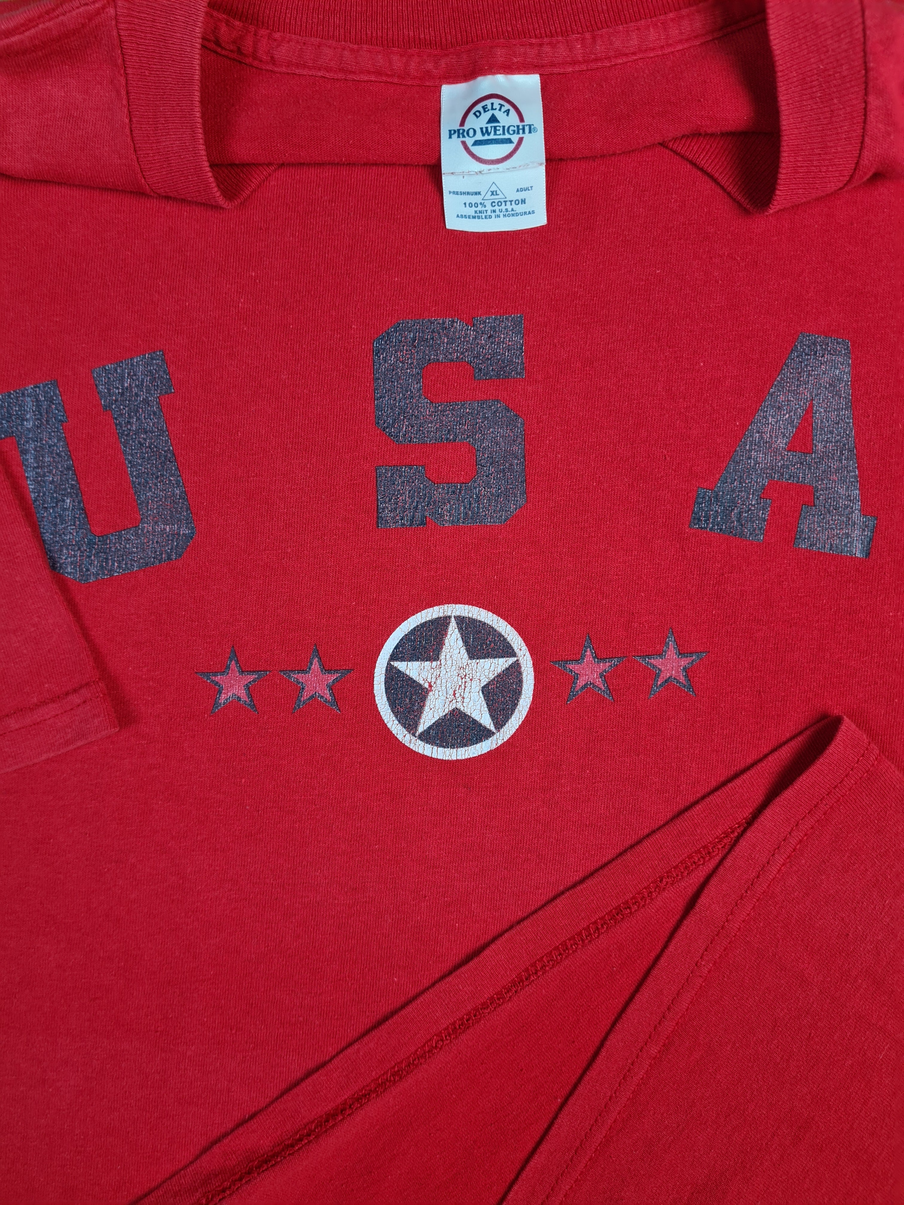 Vintage Delta Shirt USA Basic Bedruckt Rot XL - RareRags