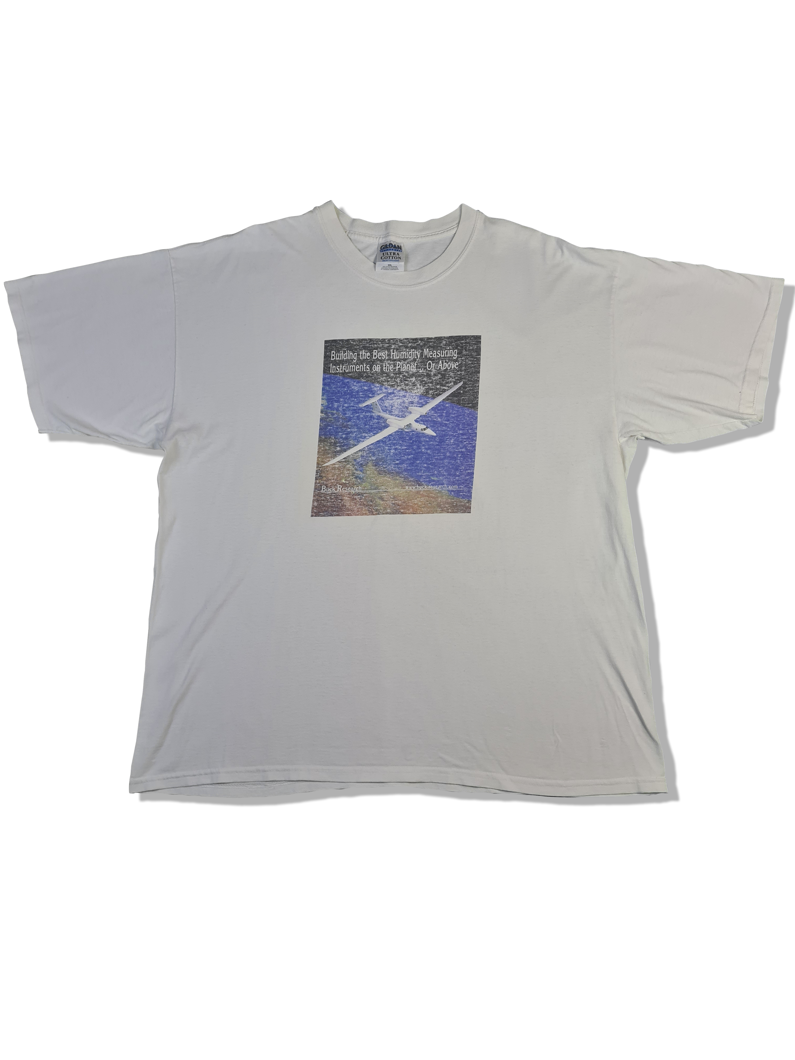 Modernes Gildan Shirt Buck-Research Werbung Science Bedruckt Weiß XXL - RareRags