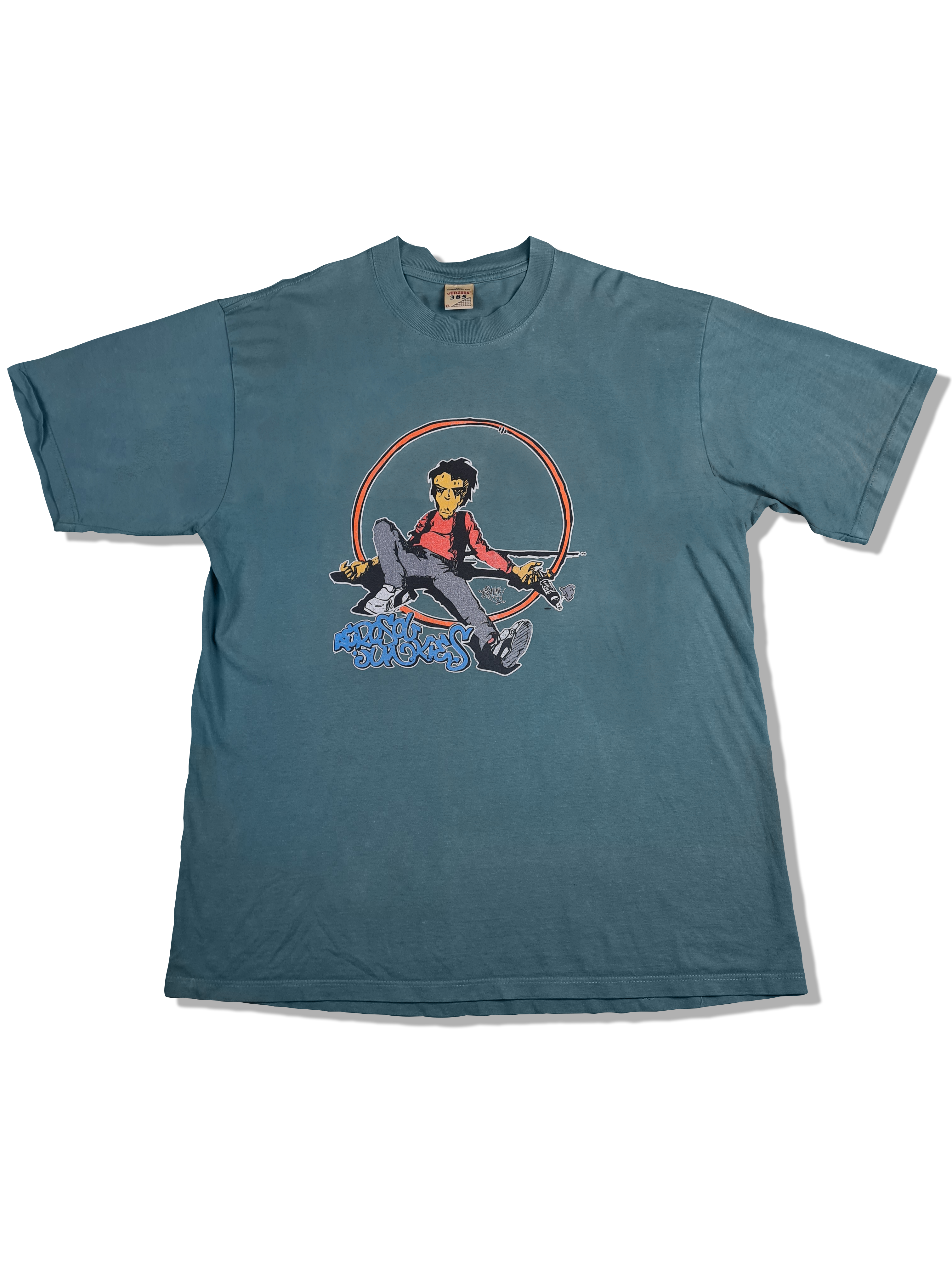Rare! Vintage Jerzees Shirt Aerosol Junkies Twentyone Made In Scotland Blau Grün XL - RareRags