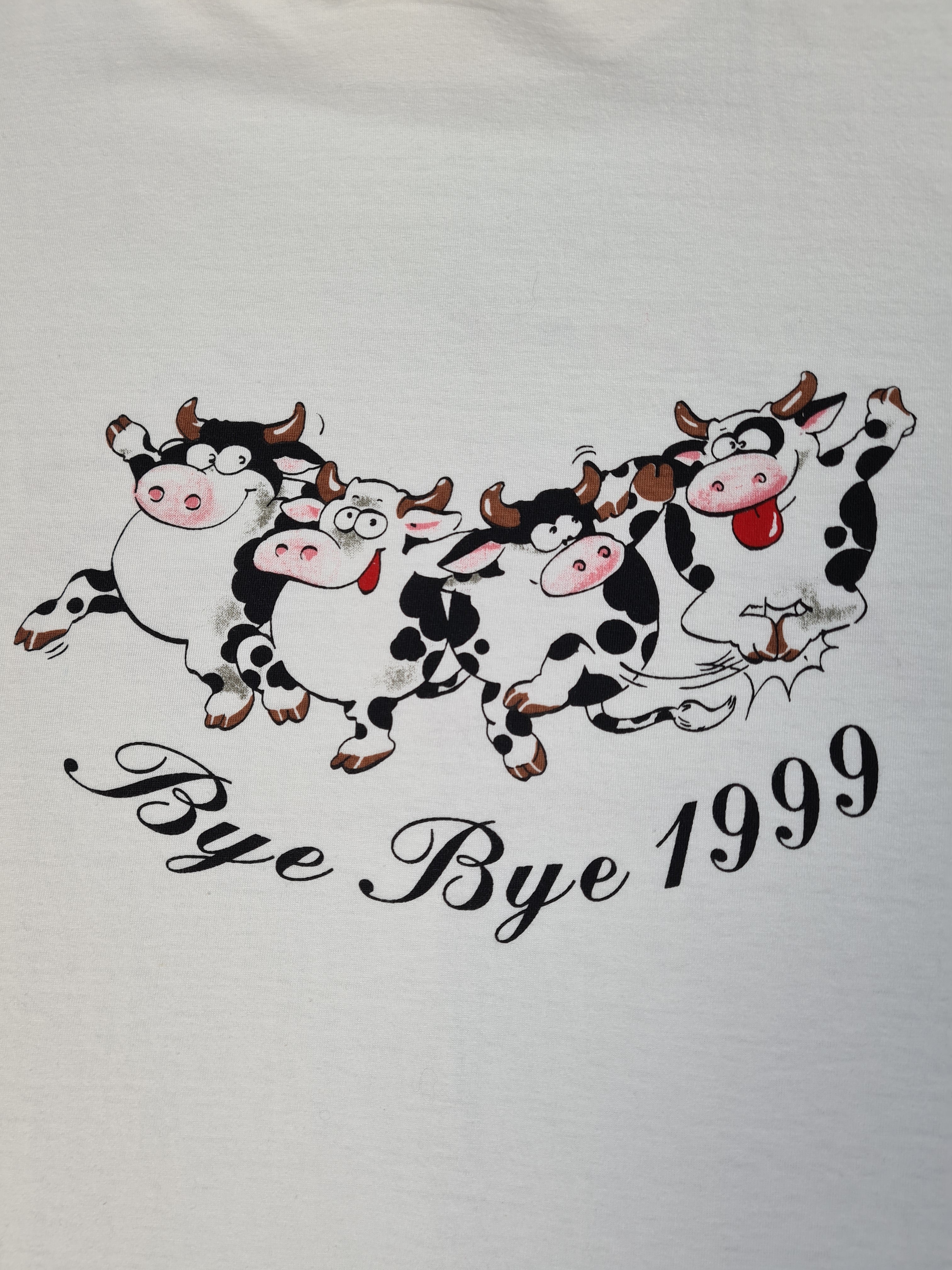 Vintage Cotter Shirt "Bye Bye 1999, Welcome 2000 in Switzerland" Kühe Weiß XL - RareRags
