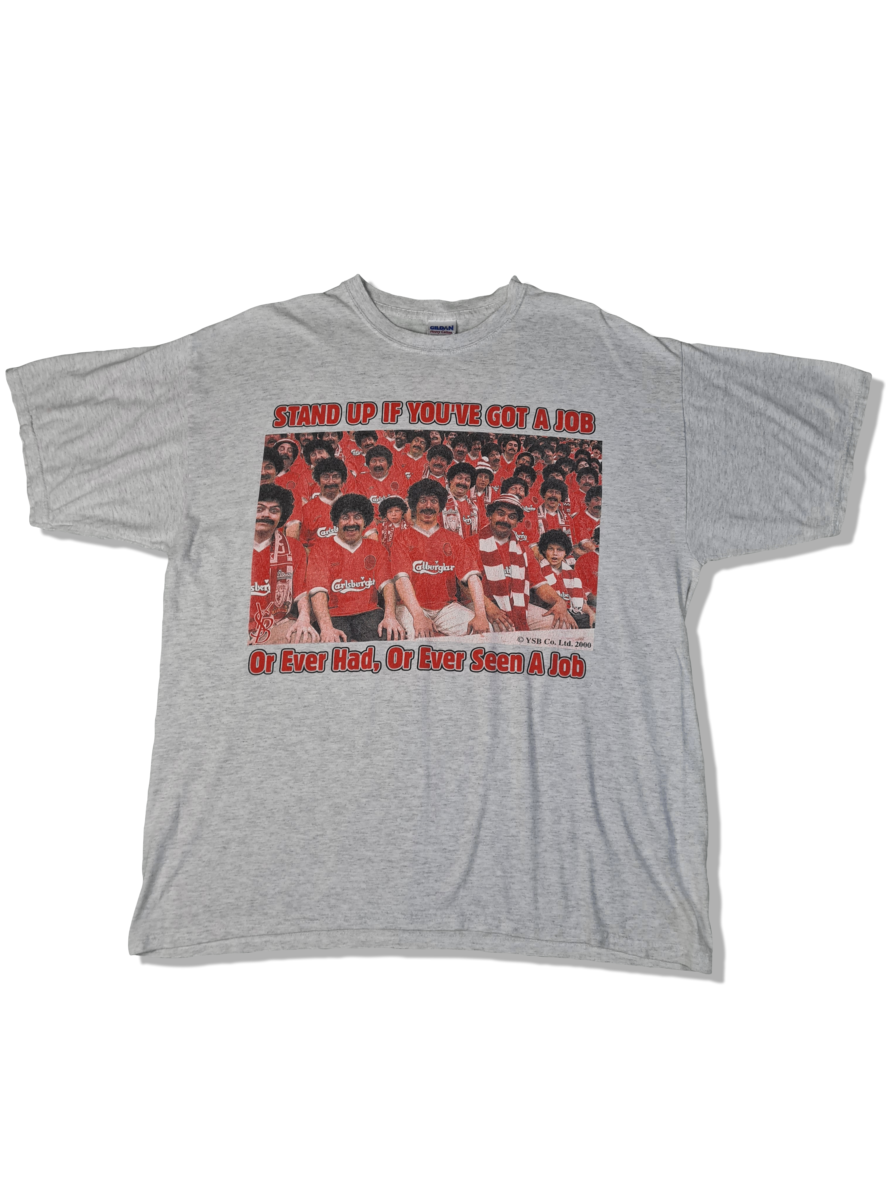 Vintage Gildan Shirt 2000 "We 8 Scousers, Stand Up If You Have A Job..." Grau XL - RareRags