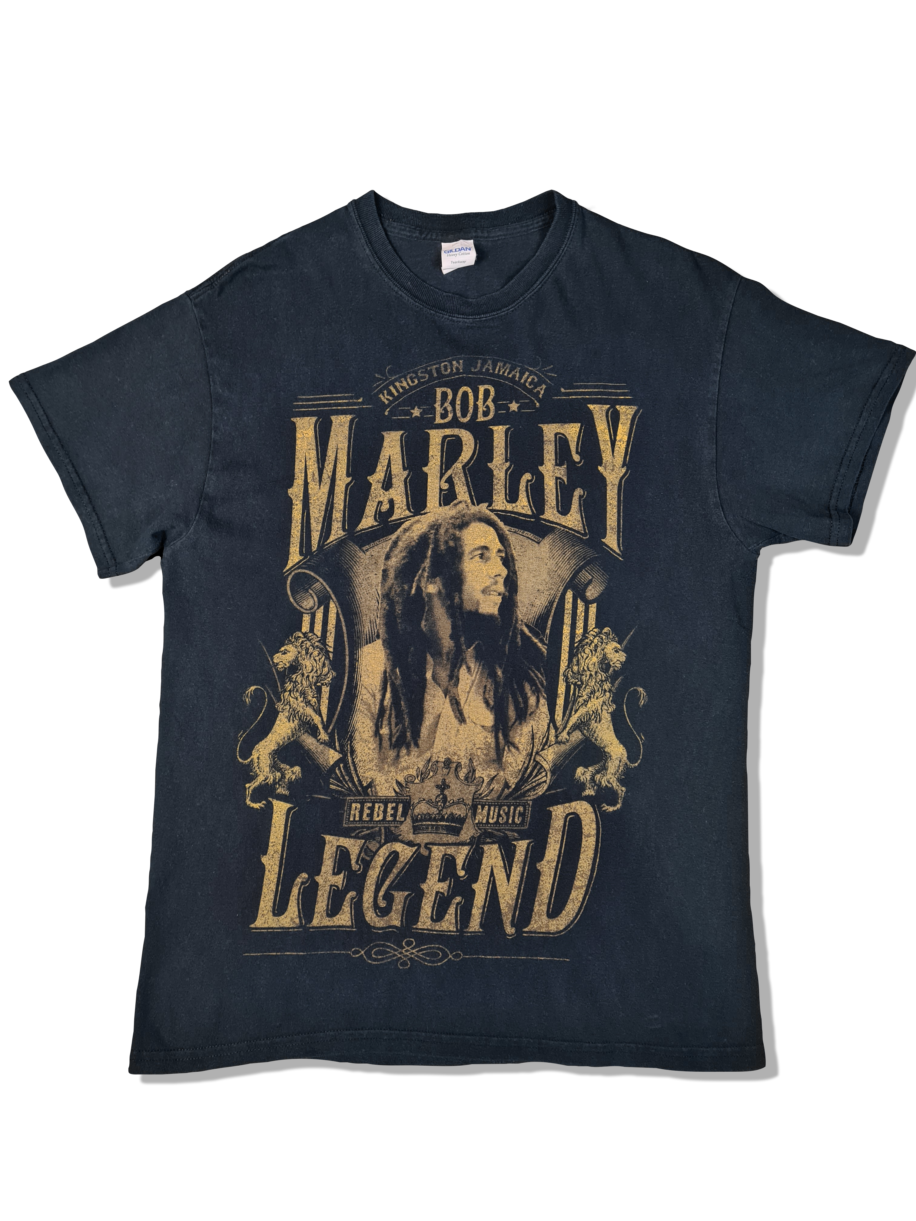 Modernes Gildan Shirt Bob Marley Bedruckt Schwarz M - RareRags
