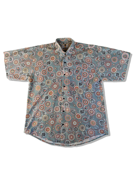 Vintage Patrol Hemd Kurzarm Circle Pattern Grau Rot L