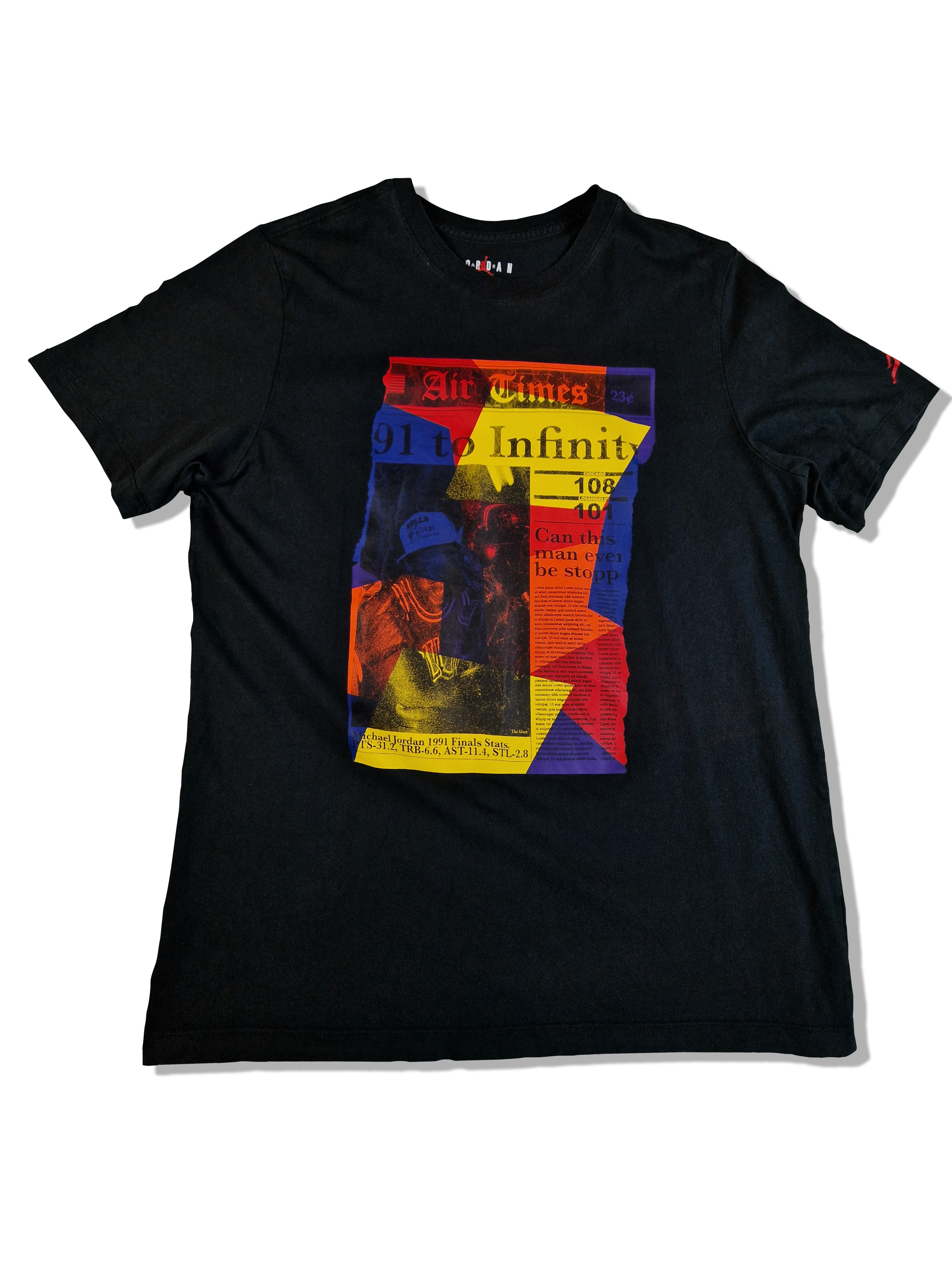 Modernes Air Jordan Shirt Newspaper Basketball Bedruckt Schwarz L - RareRags