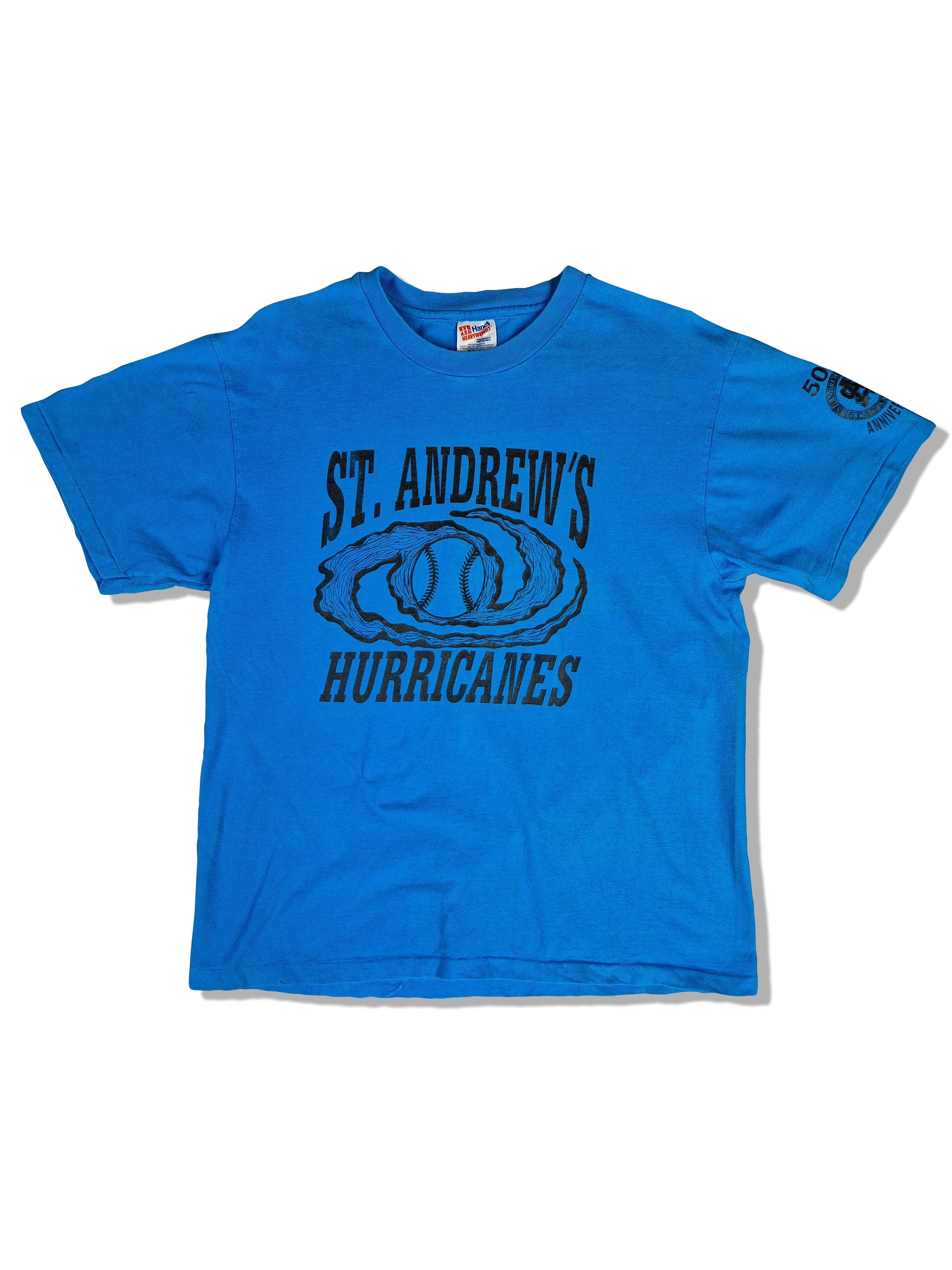 Vintage Hanes Shirt St. Andrew's Hurricanes #3 Single Stitched Blau L - RareRags