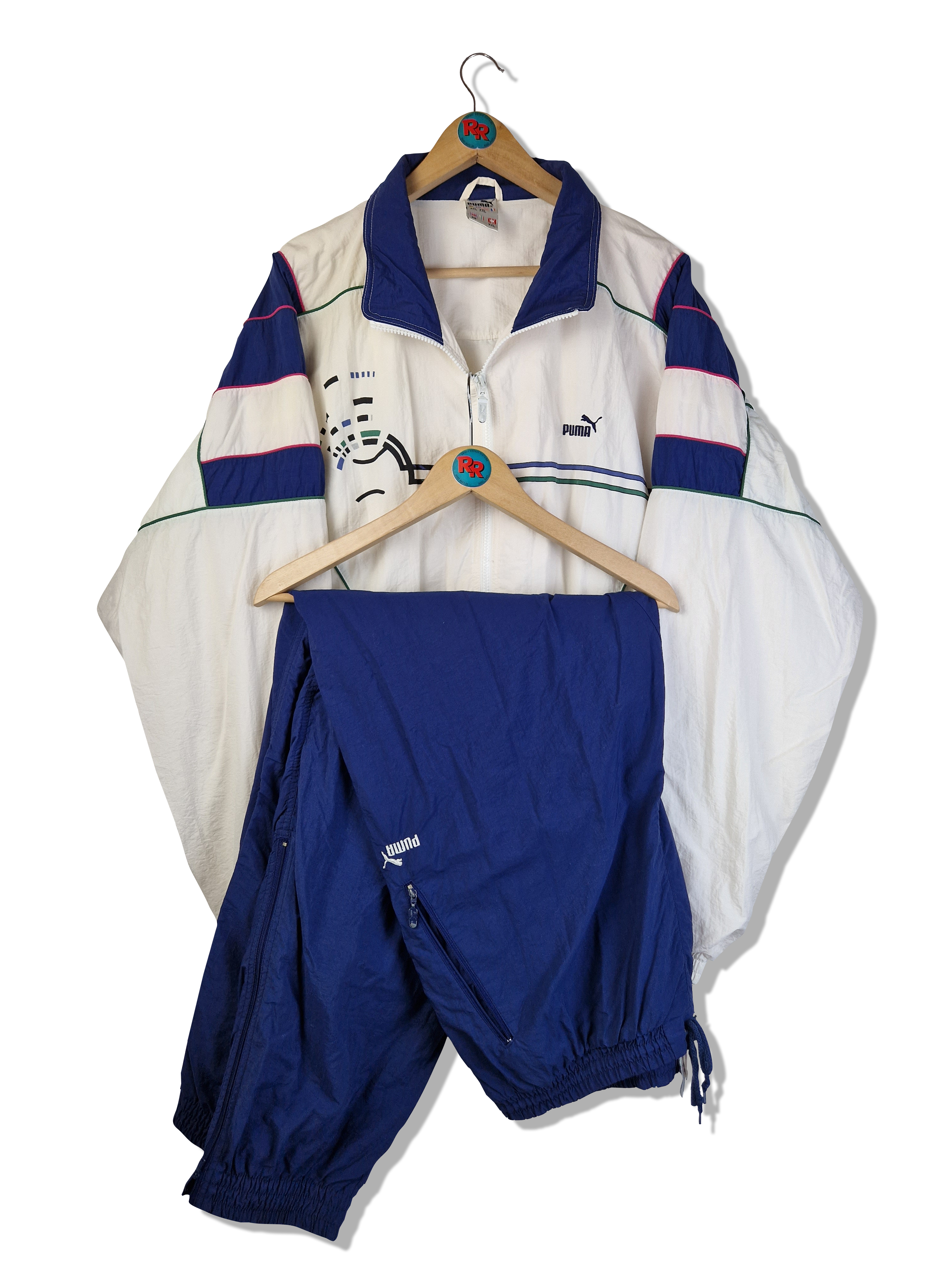 Vintage Puma Sportanzug Made In Korea Weiß Dunkelblau XXL