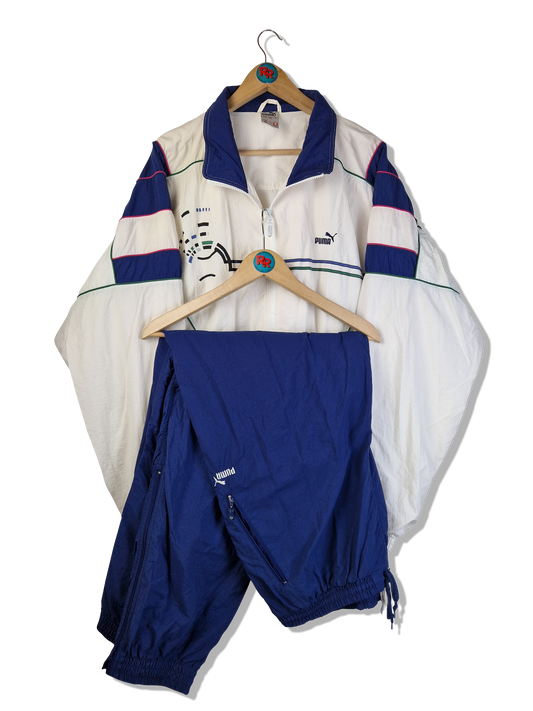 Vintage Puma Sportanzug Made In Korea Weiß Dunkelblau XXL