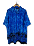 Vintage Street Culture Kurzarmhemd Abstract Wave Pattern Made In Korea Blau XL
