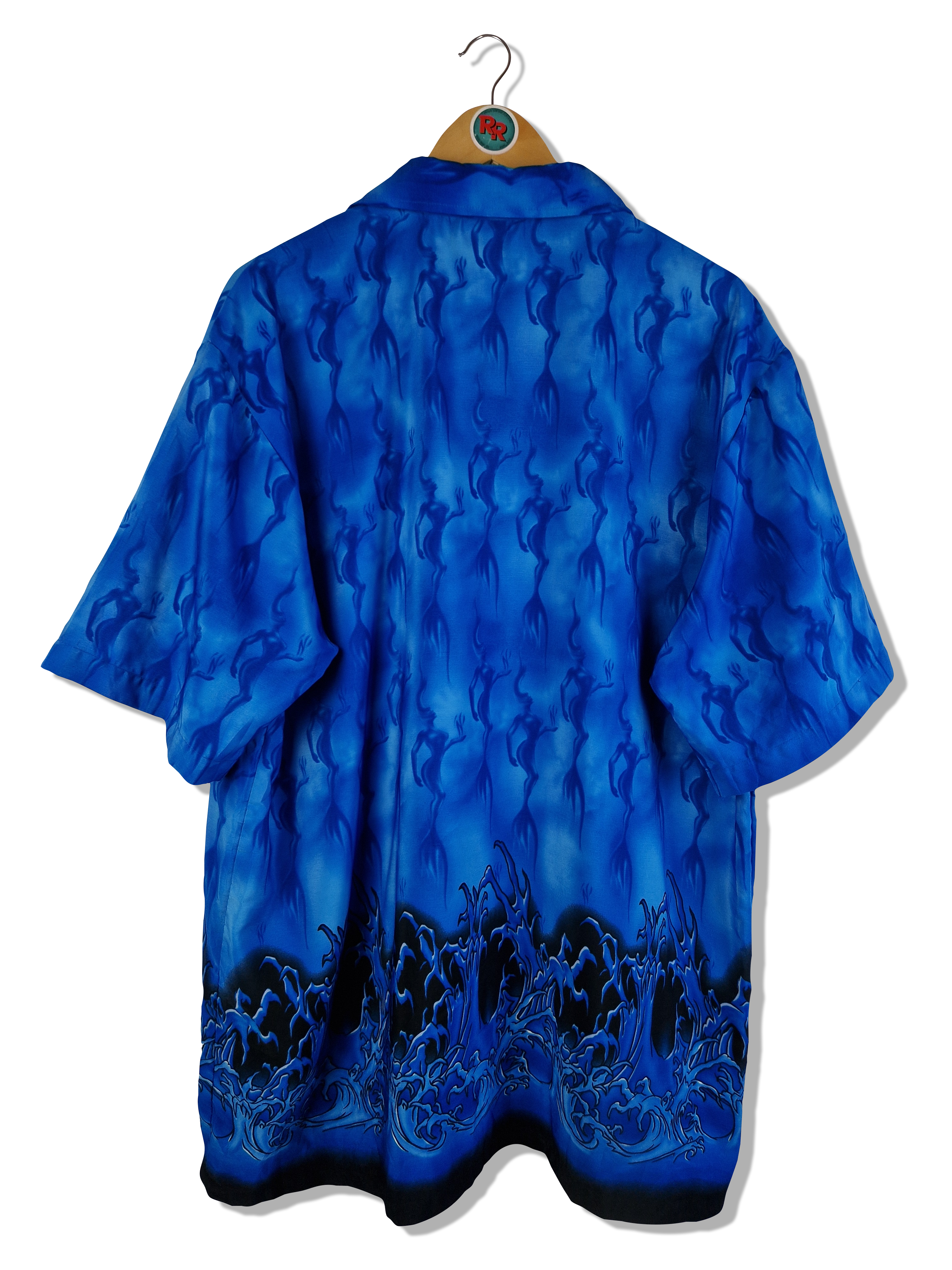 Vintage Street Culture Kurzarmhemd Abstract Wave Pattern Made In Korea Blau XL