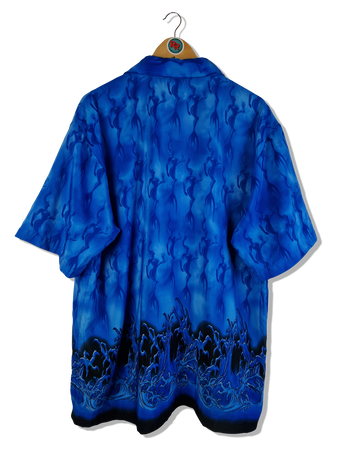 Vintage Street Culture Kurzarmhemd Abstract Wave Pattern Made In Korea Blau XL