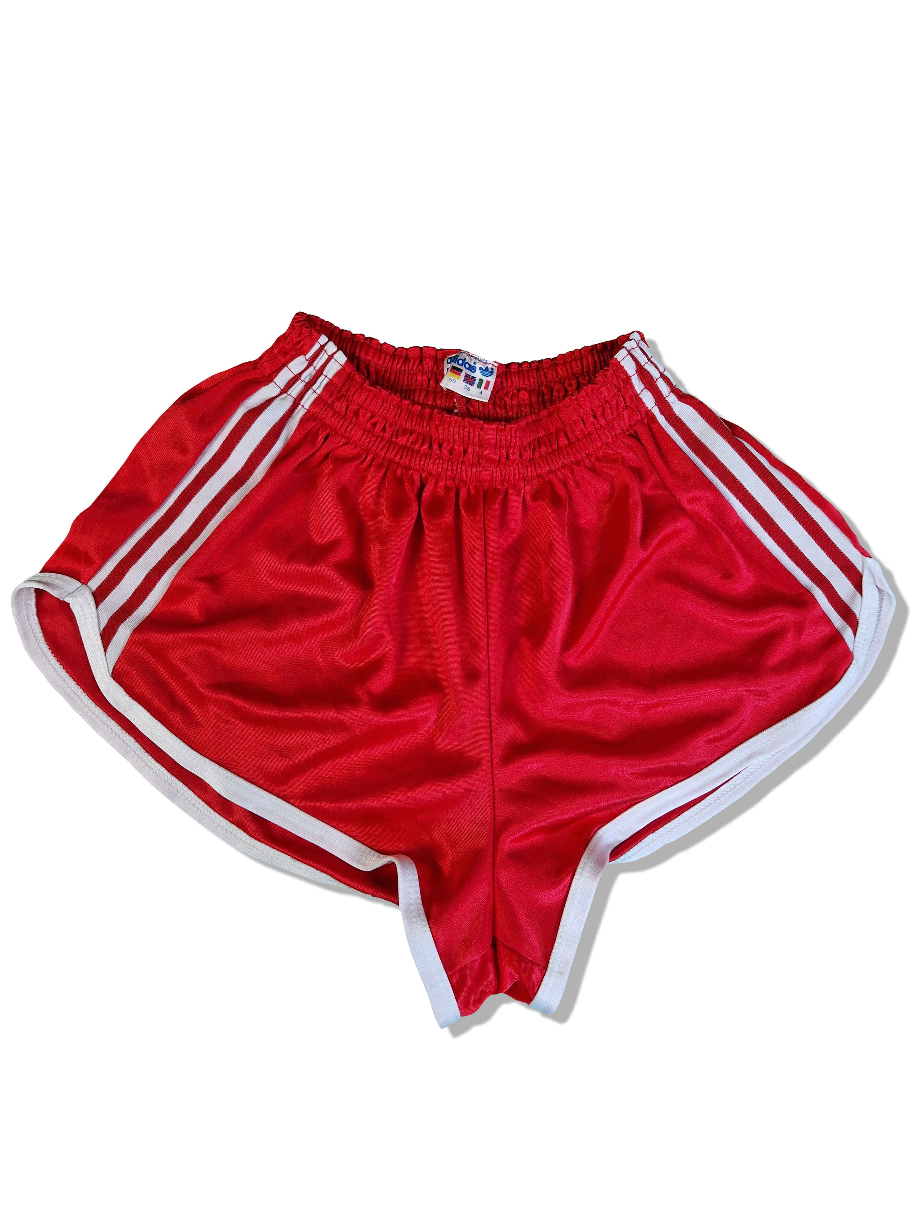 Vintage Adidas Shorts Glanz Sprinter Ventex Made In France Rot Weiß (50) M - RareRags