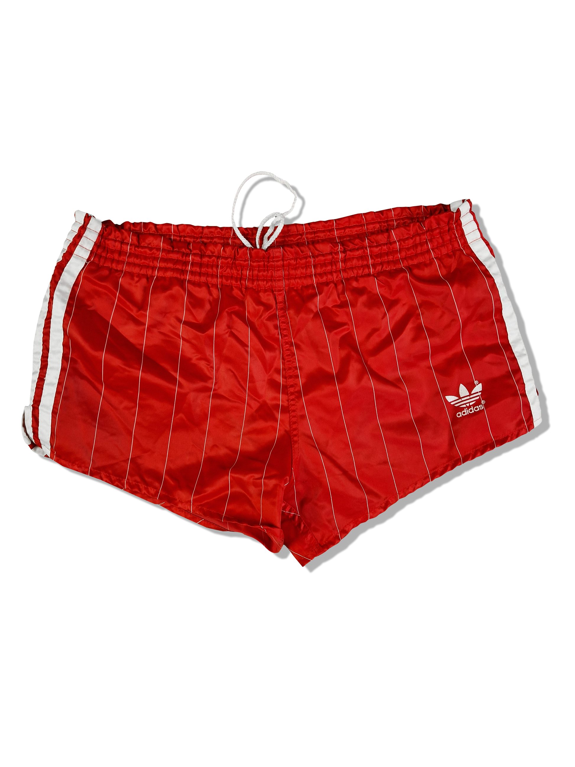 Vintage Adidas Shorts Glanz Sprinter "Santiago" Nadelstreifen Rot Made In West Germany Rot (D4) M-L - RareRags