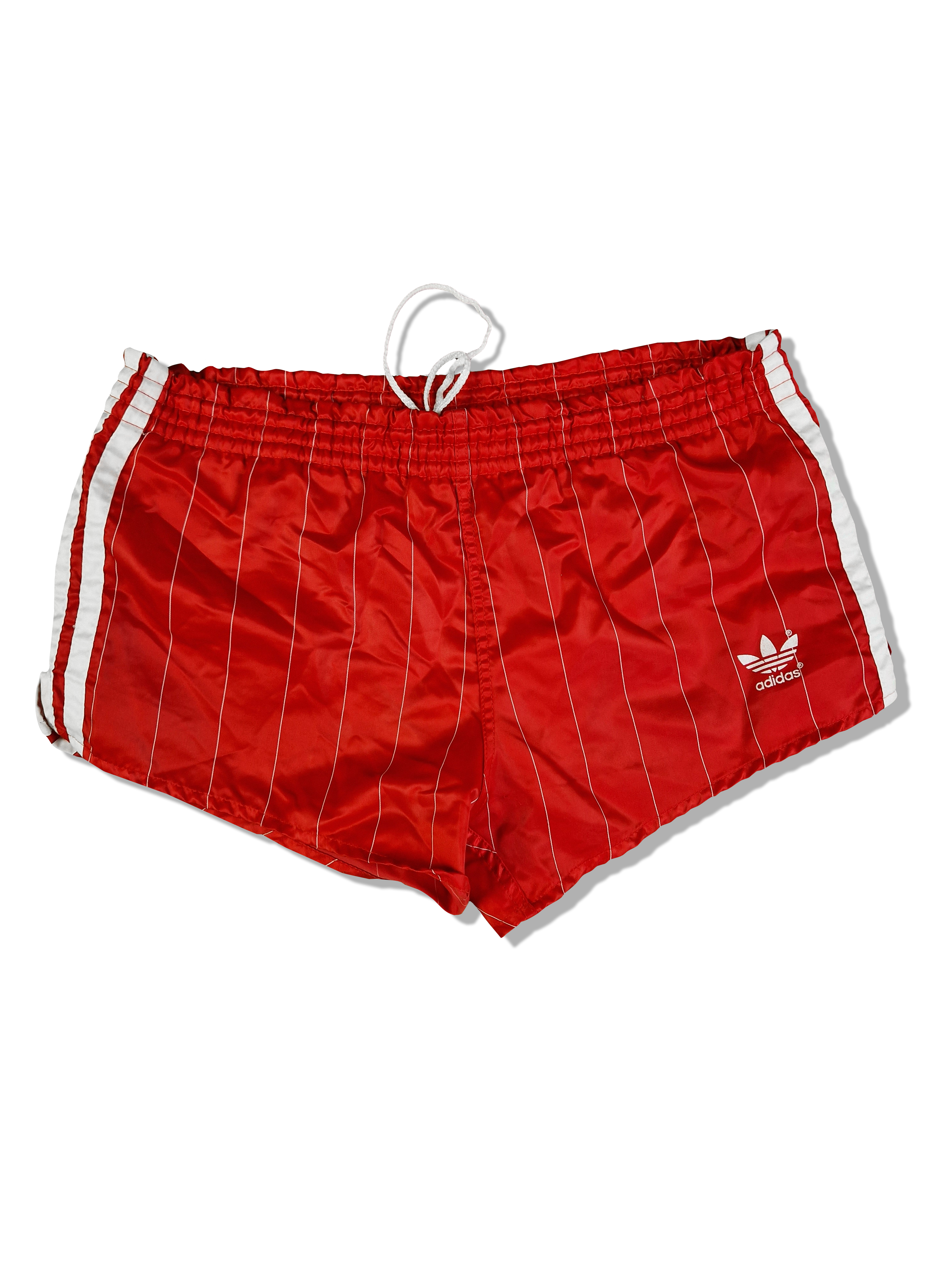 Vintage Adidas Shorts Glanz Sprinter "Santiago" Nadelstreifen Rot Made In West Germany Rot (D4) M-L - RareRags