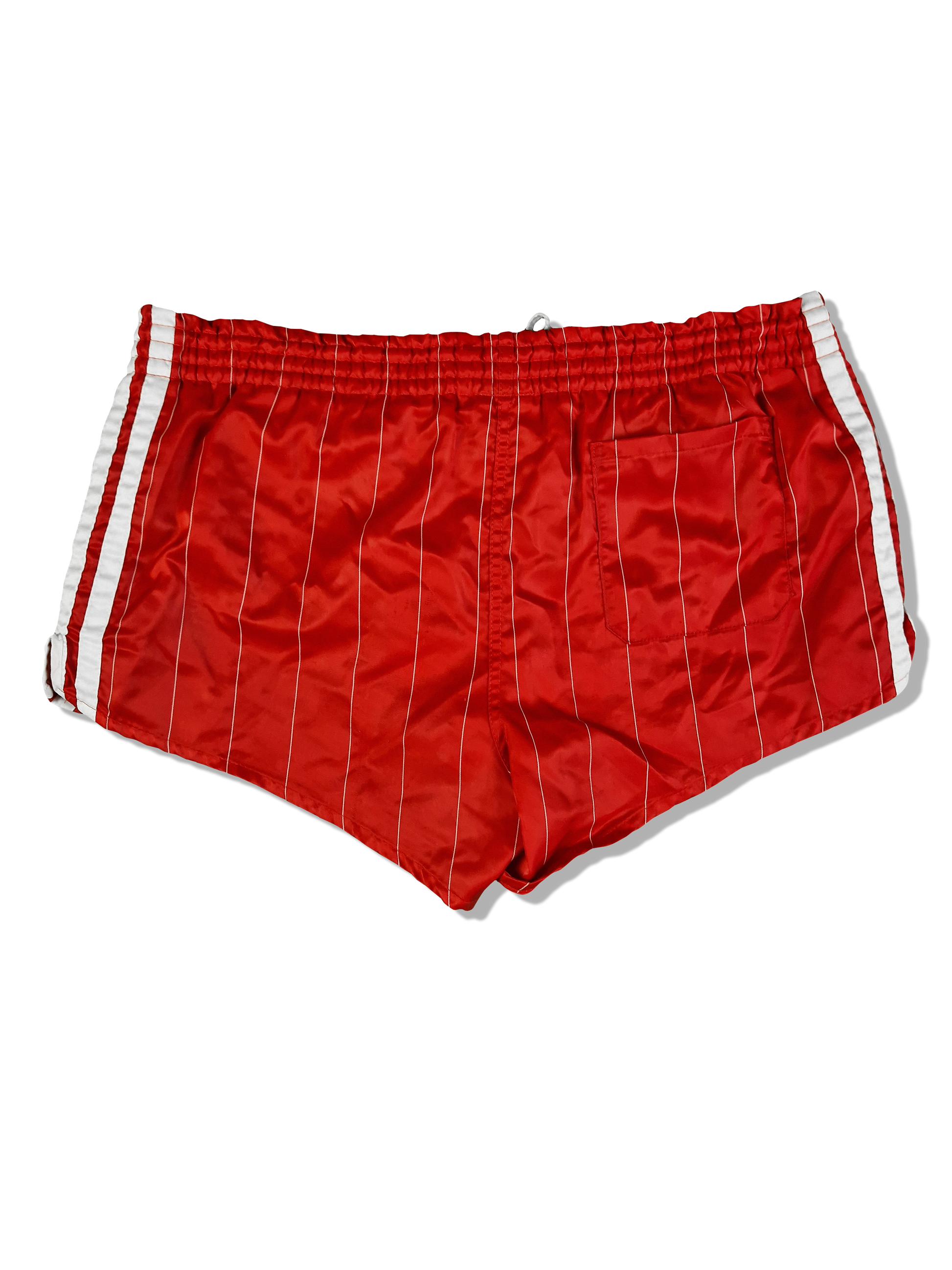 Vintage Adidas Shorts Glanz Sprinter "Santiago" Nadelstreifen Rot Made In West Germany Rot (D4) M-L - RareRags