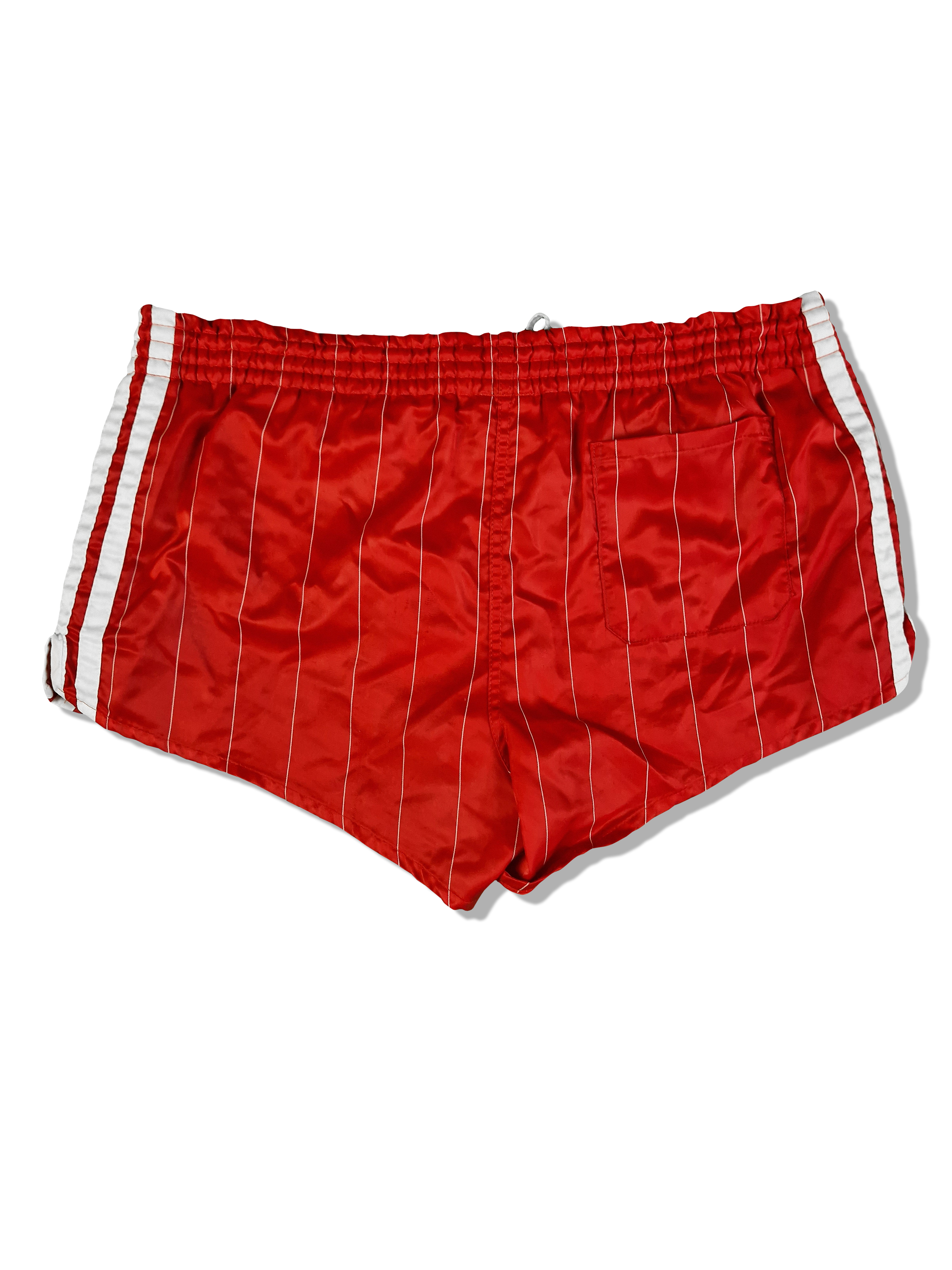 Vintage Adidas Shorts Glanz Sprinter "Santiago" Nadelstreifen Rot Made In West Germany Rot (D4) M-L - RareRags