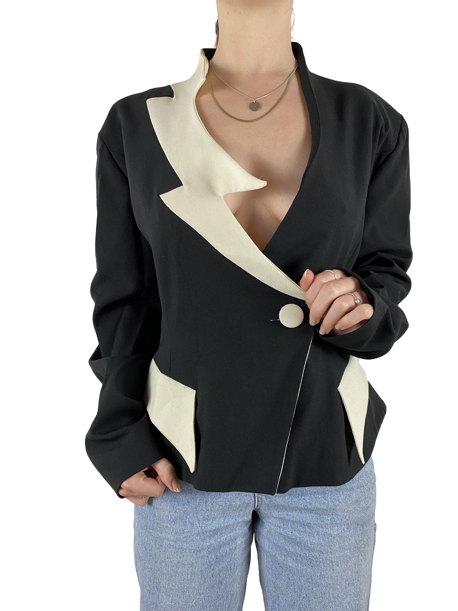Vintage Designer Blazer Vivian Paris Exclusiv Schwarz Weiß S-M - RareRags
