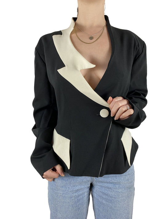 Vintage Designer Blazer Vivian Paris Exclusiv Schwarz Weiß S-M