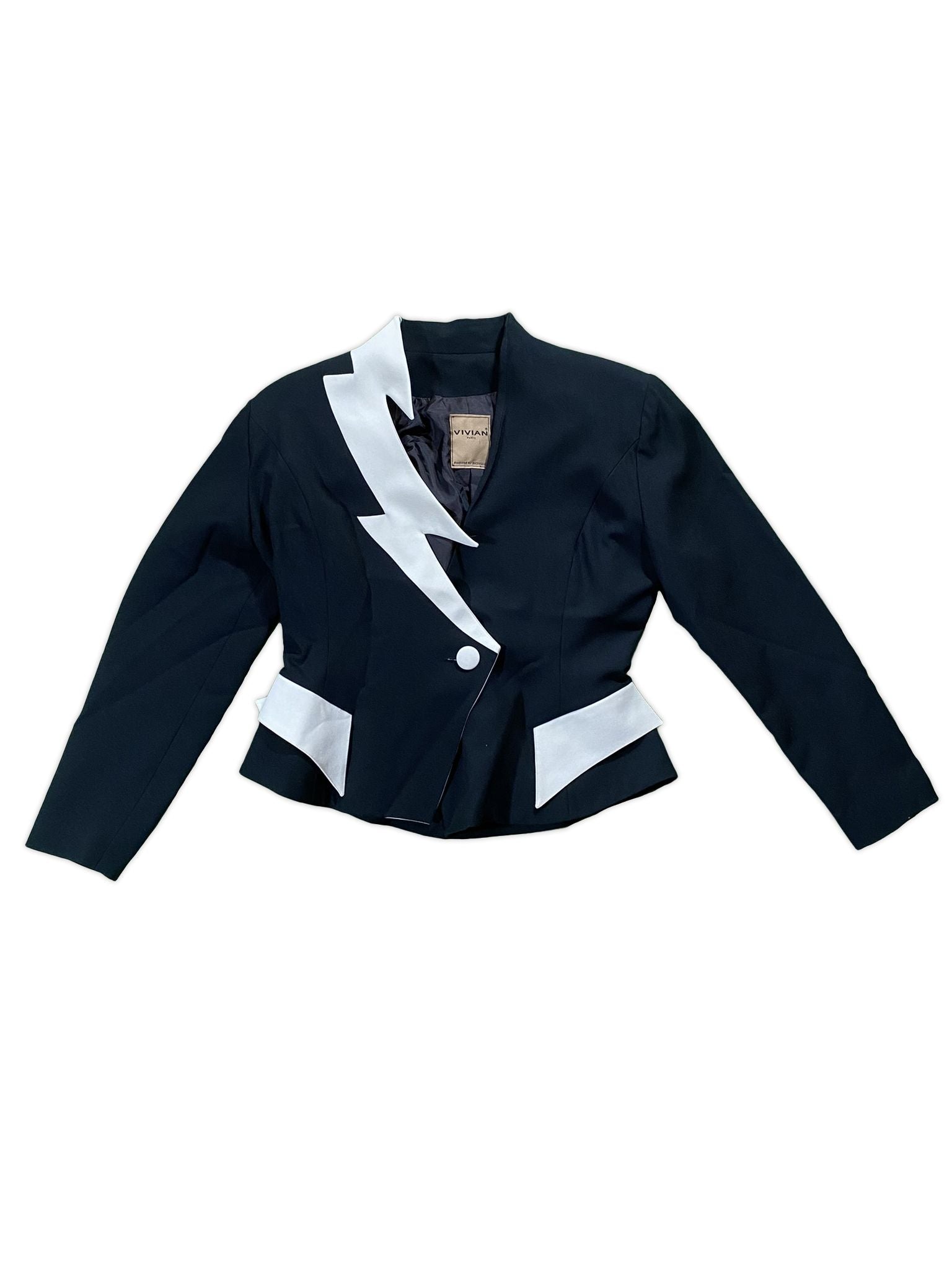 Vintage Designer Blazer Vivian Paris Exclusiv Schwarz Weiß S-M - RareRags