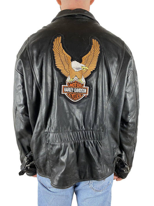 Vintage Harley-Davidson Bikerjacke Motor Cycles Patch Schwarz XXL