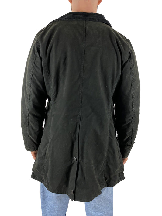 Basic Barbour Wachsjacke Cordkragen Schwarz L